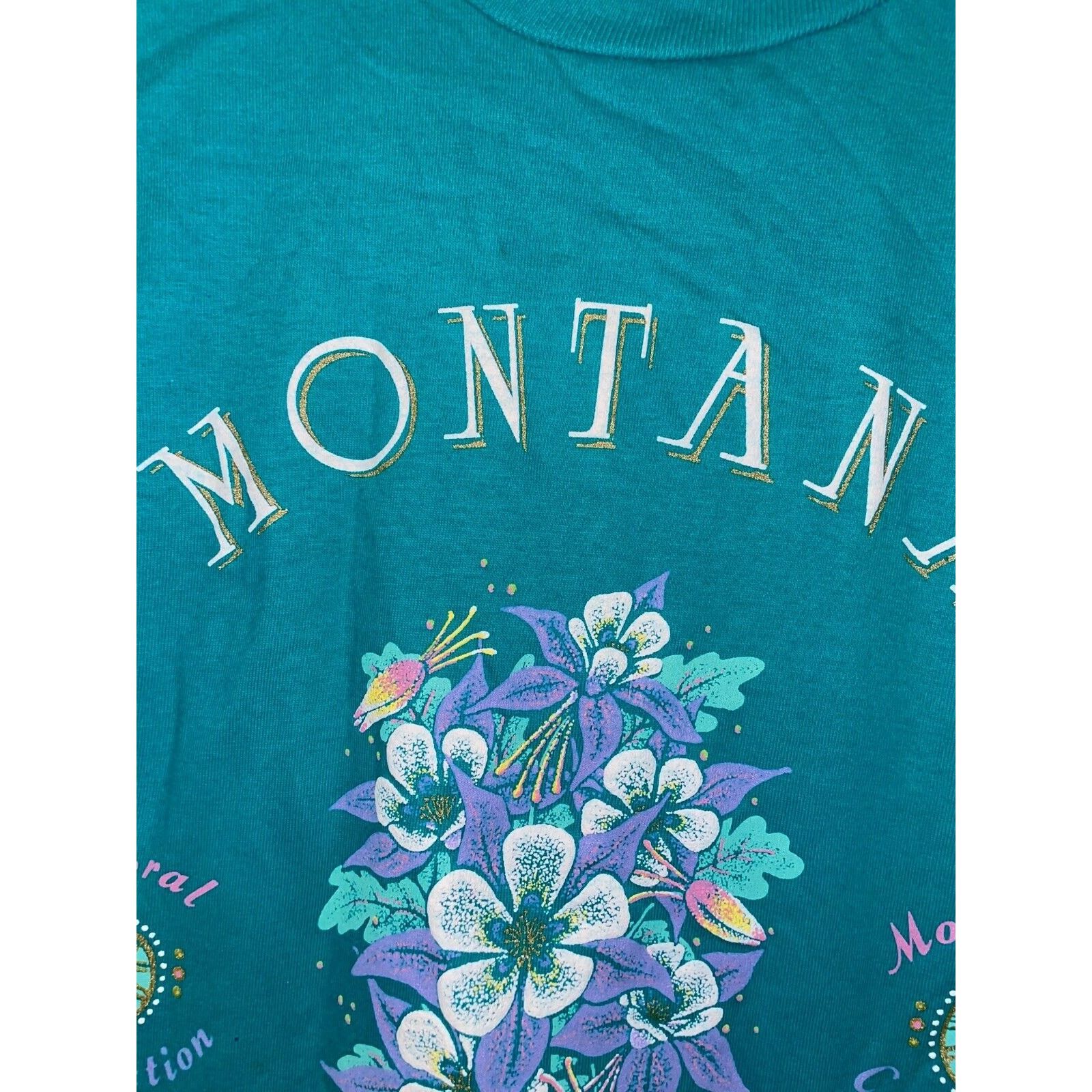Jerzees Vintage Mountain Columbine Shirt Montana Teal Tee VTG 90s L Size US L / EU 52-54 / 3 - 6 Thumbnail
