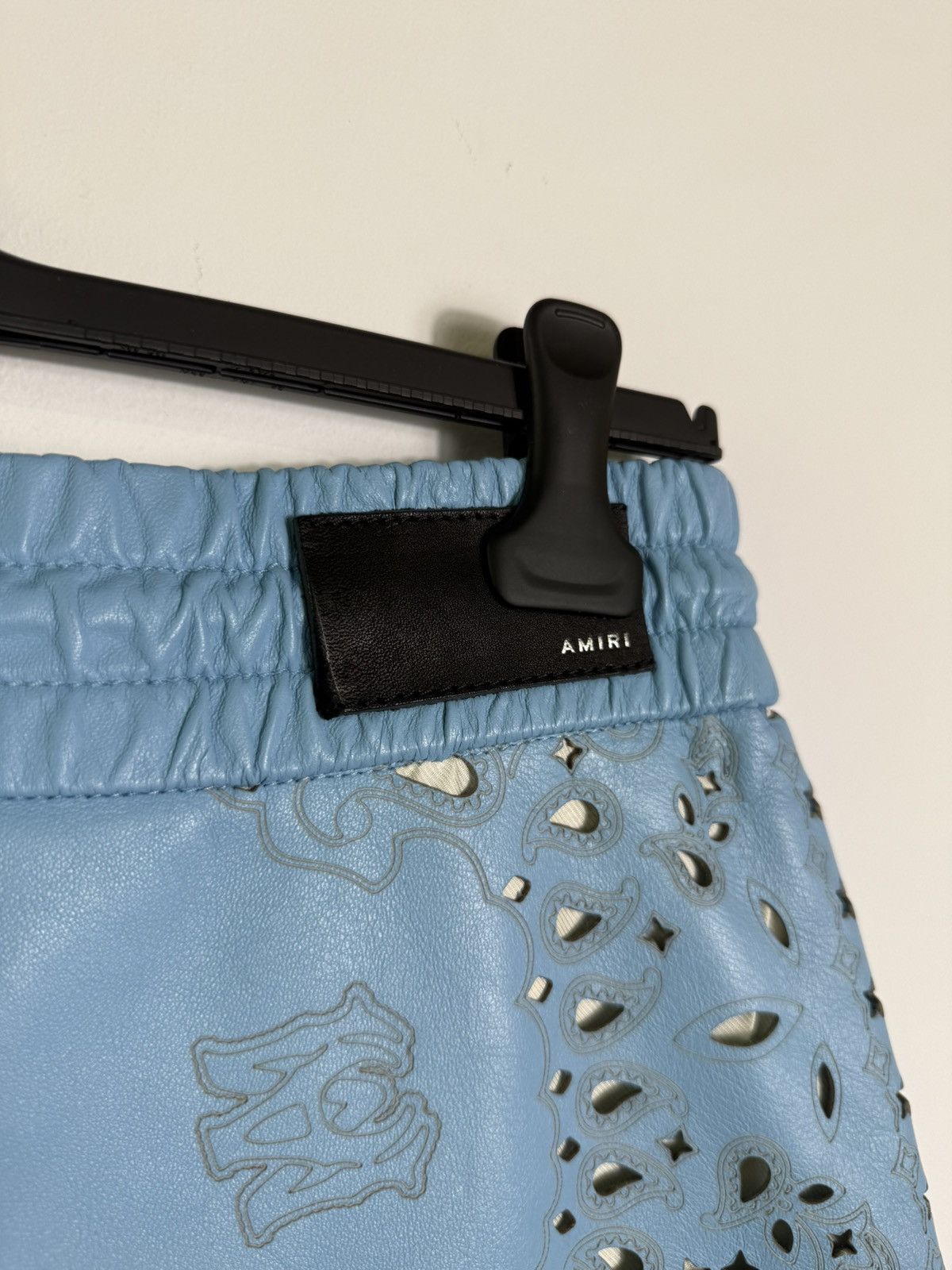 Amiri AMIRI Bandana Laser-Cut Leather Shorts in Sky Blue Size US 34 / EU 50 - 6 Thumbnail