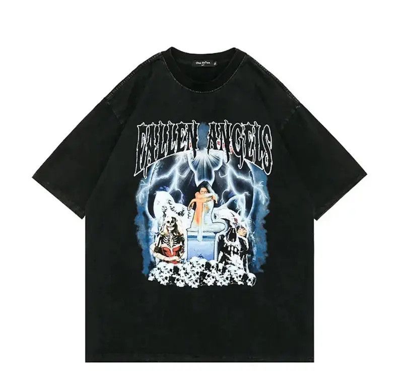 image of Vintage Styled Streetwear Angels Graphic Tee in Black, Men's (Size XL)