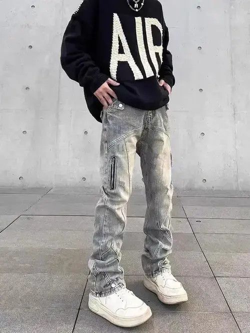 Japanese Brand × Jean Retro distressed yellow mud-dyed straight-leg zipper jeans Size US 32 / EU 48 - 1 Thumbnail