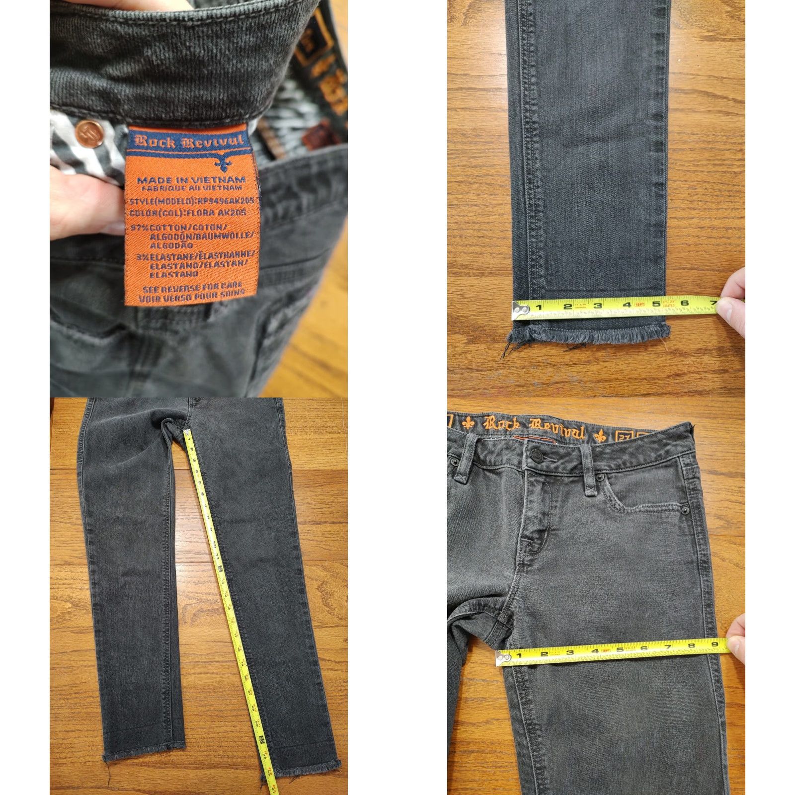 Vintage Rock Revival Flora Jeans Ankle Slim Black Denim Logo 5-Pocket Womens 27 X 26 In Size 27" / US 4 / IT 40 - 8 Thumbnail
