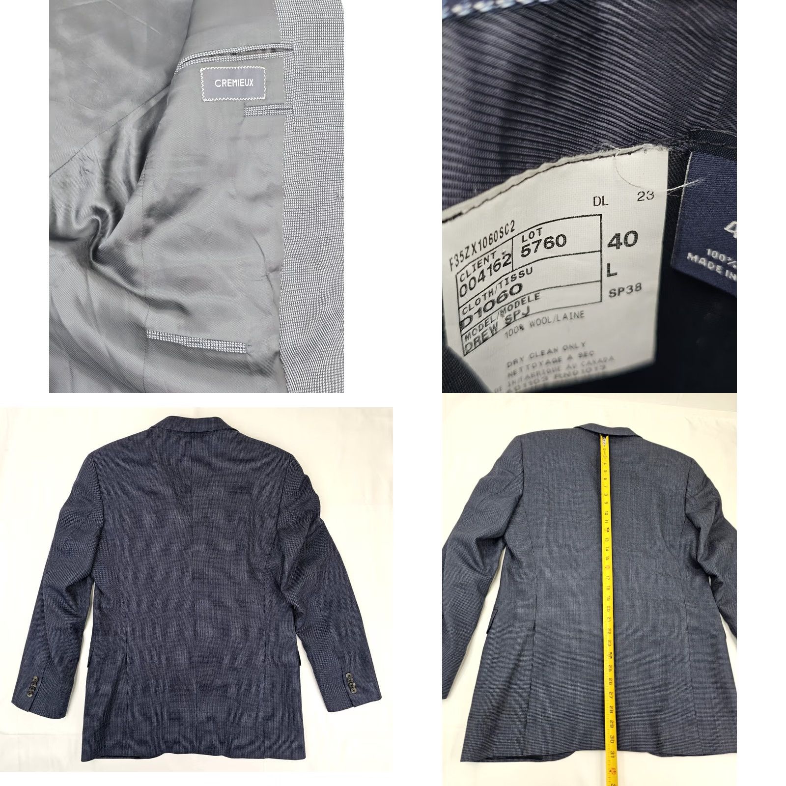 Loro Piana Cremieux Loro Piana 100% Wool Sport Coat Men 40L Blue Nailhead Blazer Size 40R - 8 Thumbnail