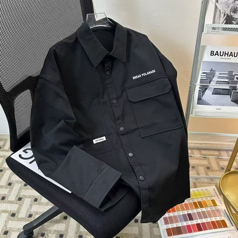 Vintage Black Utility Shirt with Letter Embroidery Size US M / EU 48-50 / 2 - 1 Thumbnail