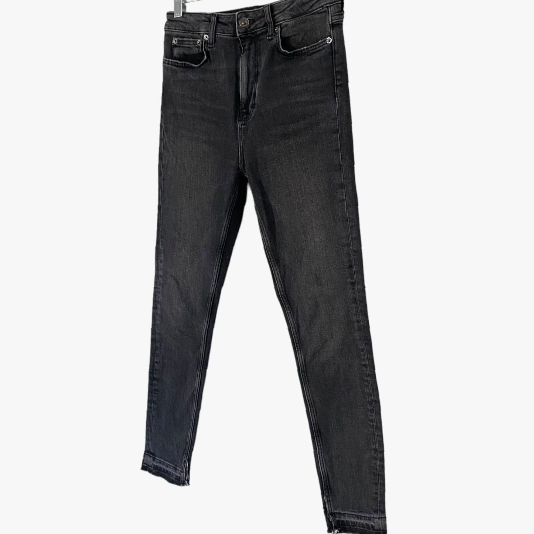 Zara Zara High Waist Skinny Jeans Womens 4 Black Dark Wash Faded Denim Raw Hem Jeans Size 27" / US 4 / IT 40 - 2 Thumbnail