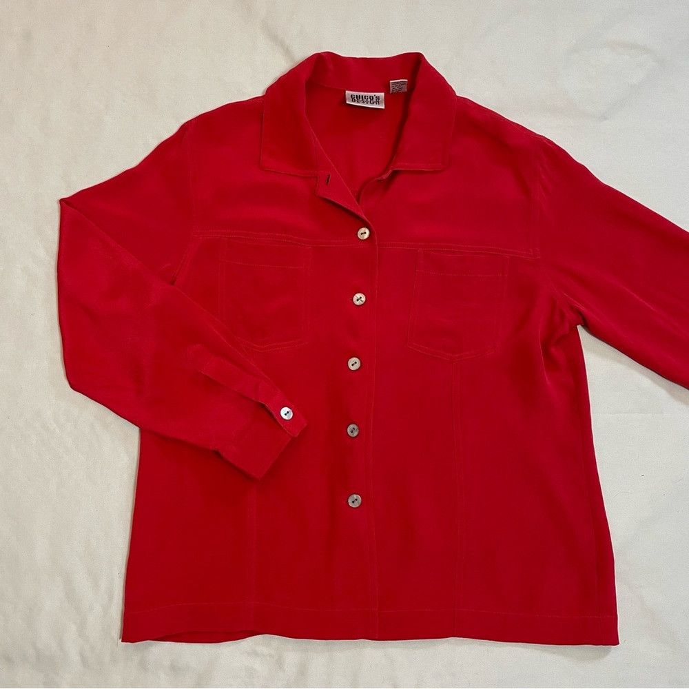 Chicos Chico's Design 100% Silk Red Shirt Jacket Size 1 US M Size M / US 6-8 / IT 42-44 - 7 Thumbnail