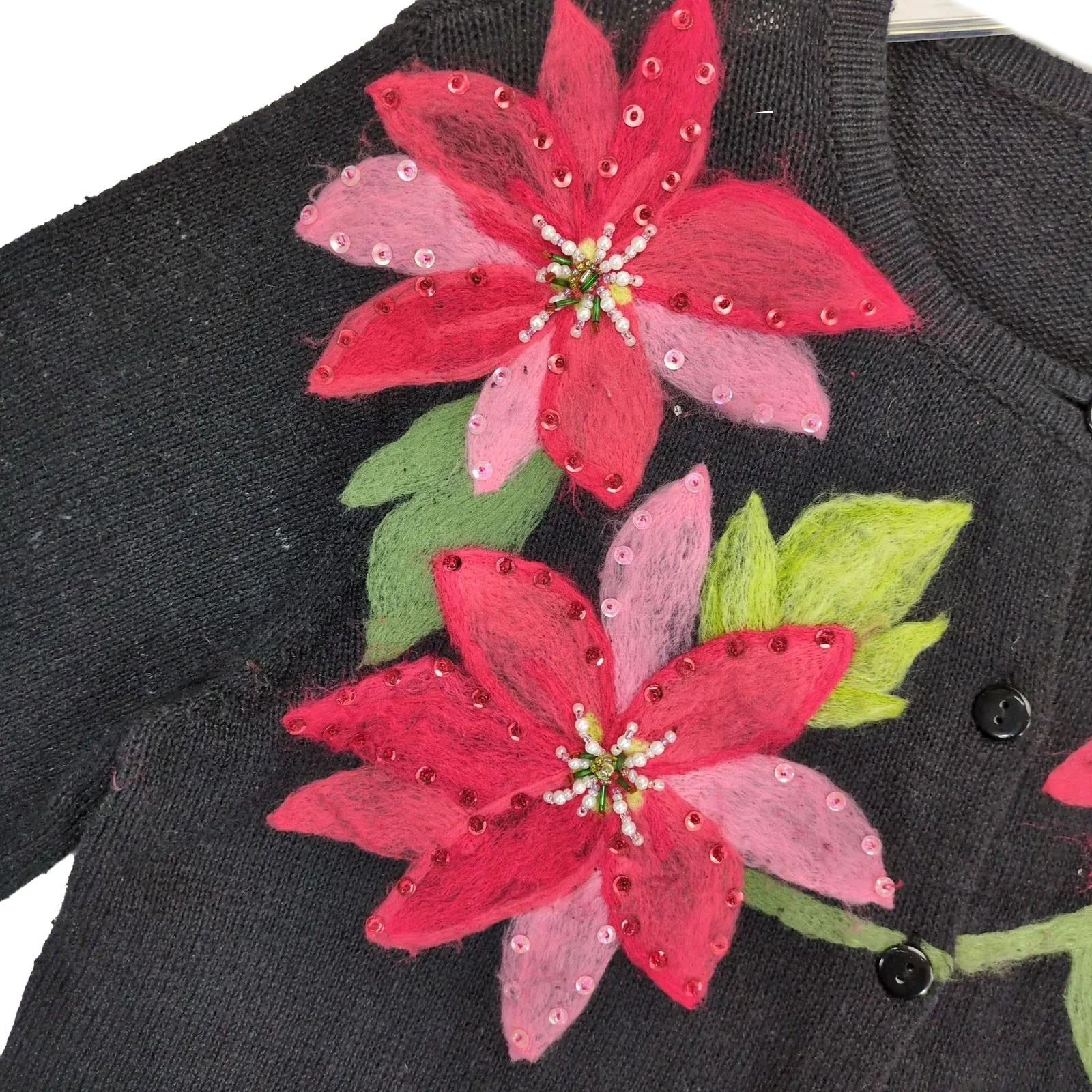 Other Kim Rogers Women's S Poinsettia Holiday Cardigan Sweater Size S / US 4 / IT 40 - 2 Thumbnail