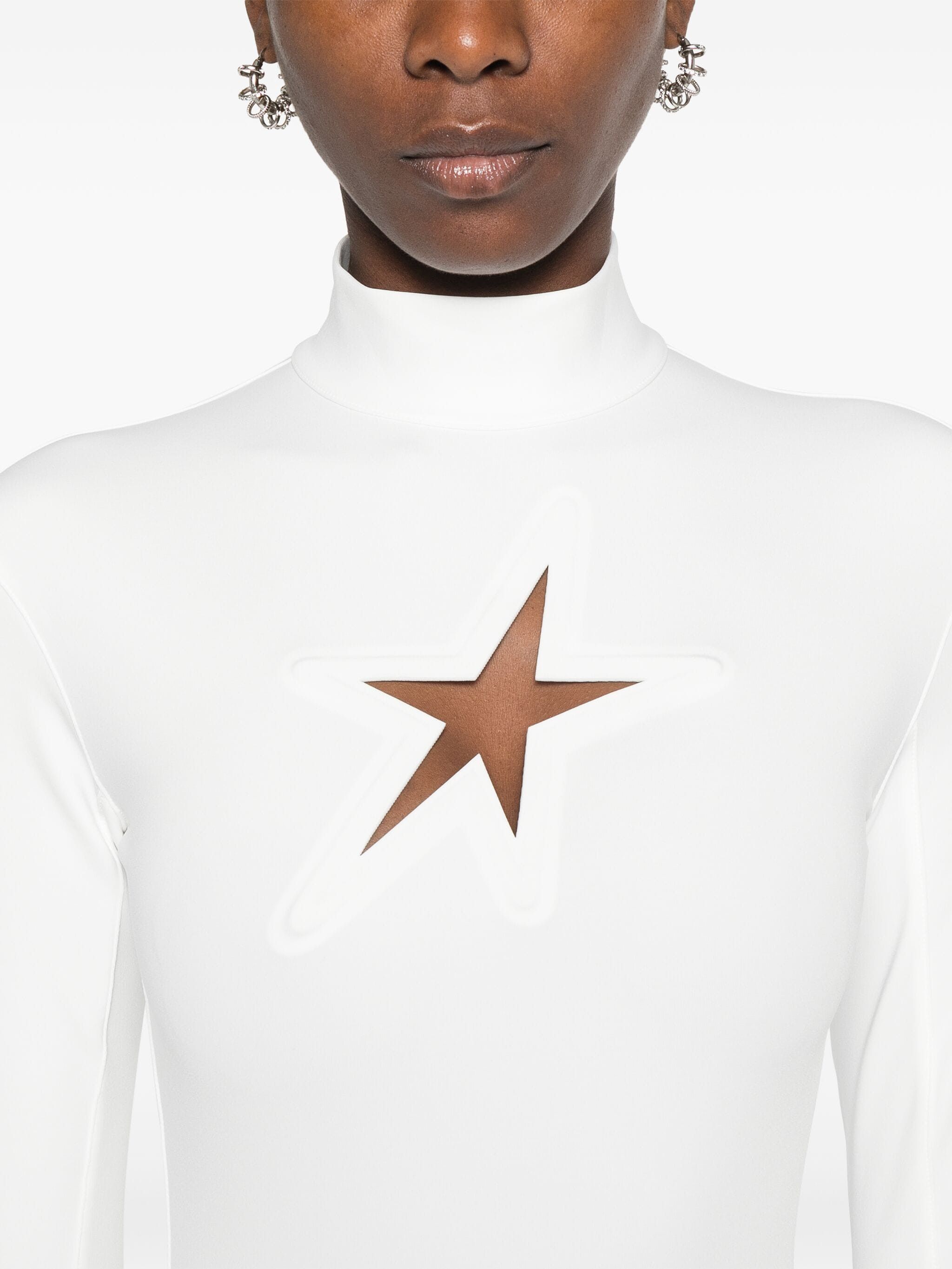 Mugler o1s22i1n1024 Long-Sleeved Star Top in White Size XS / US 0-2 / IT 36-38 - 5 Thumbnail
