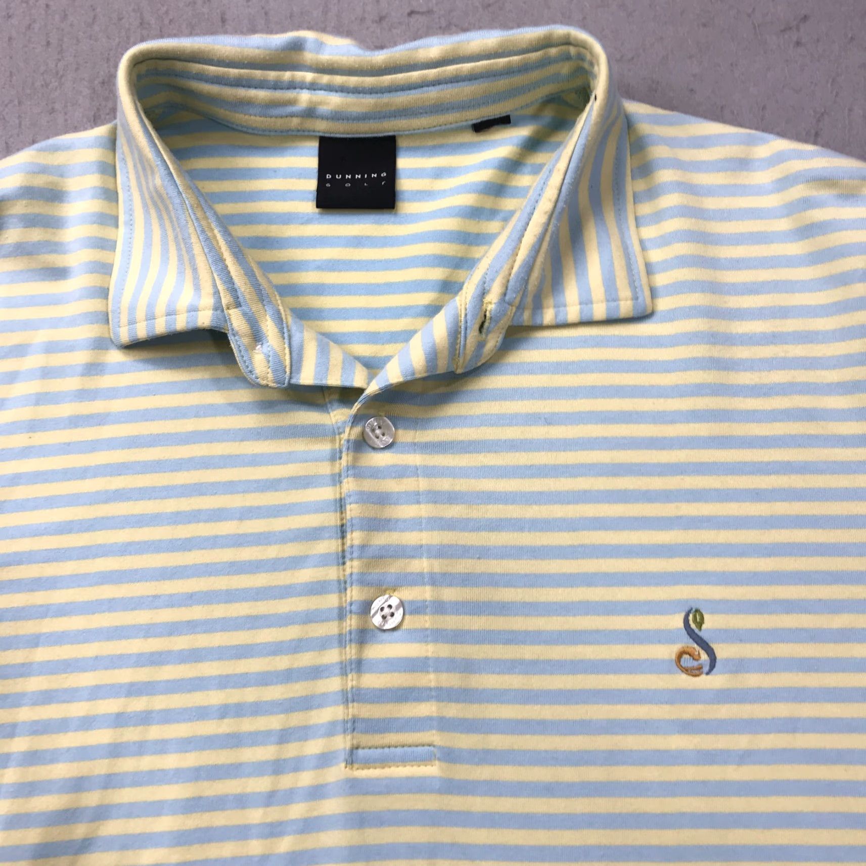 Vintage Dunning Streamsong Golf Polo Shirt Mens Medium Blue Yellow Striped Florida Top Size US M / EU 48-50 / 2 - 2 Thumbnail