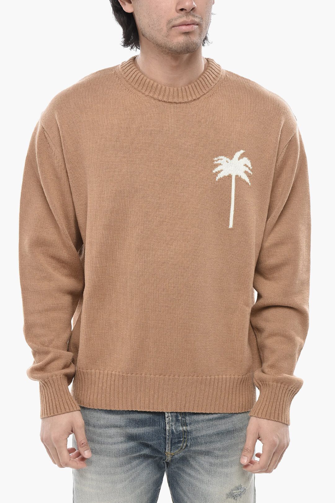 Palm Angels og1mm0326 Cotton-Blend Crewneck Sweater in Brown Size US L / EU 52-54 / 3 - 1 Thumbnail