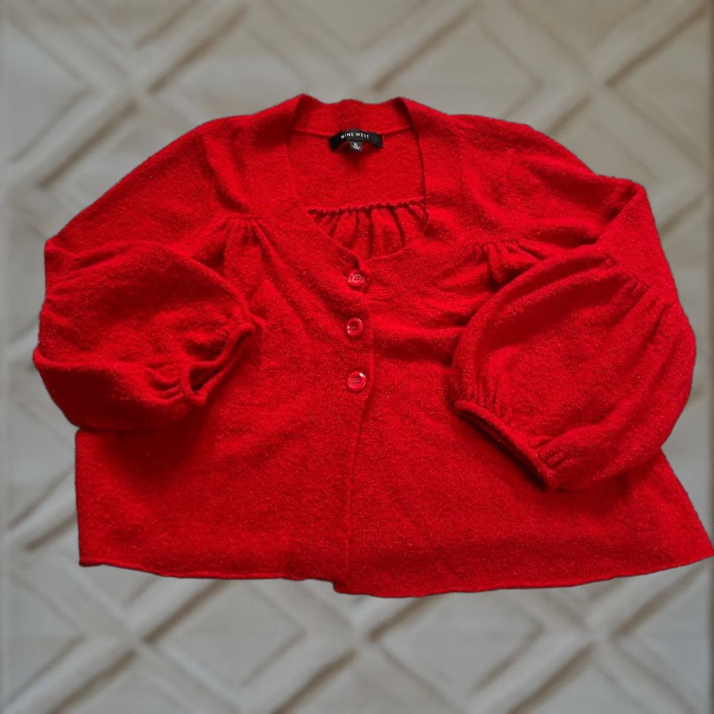 Nine West Nine West Cardigan Women's XL Red Balloon Sleeve Button Knit Sweater Size XL / US 12-14 / IT 48-50 - 1 Thumbnail