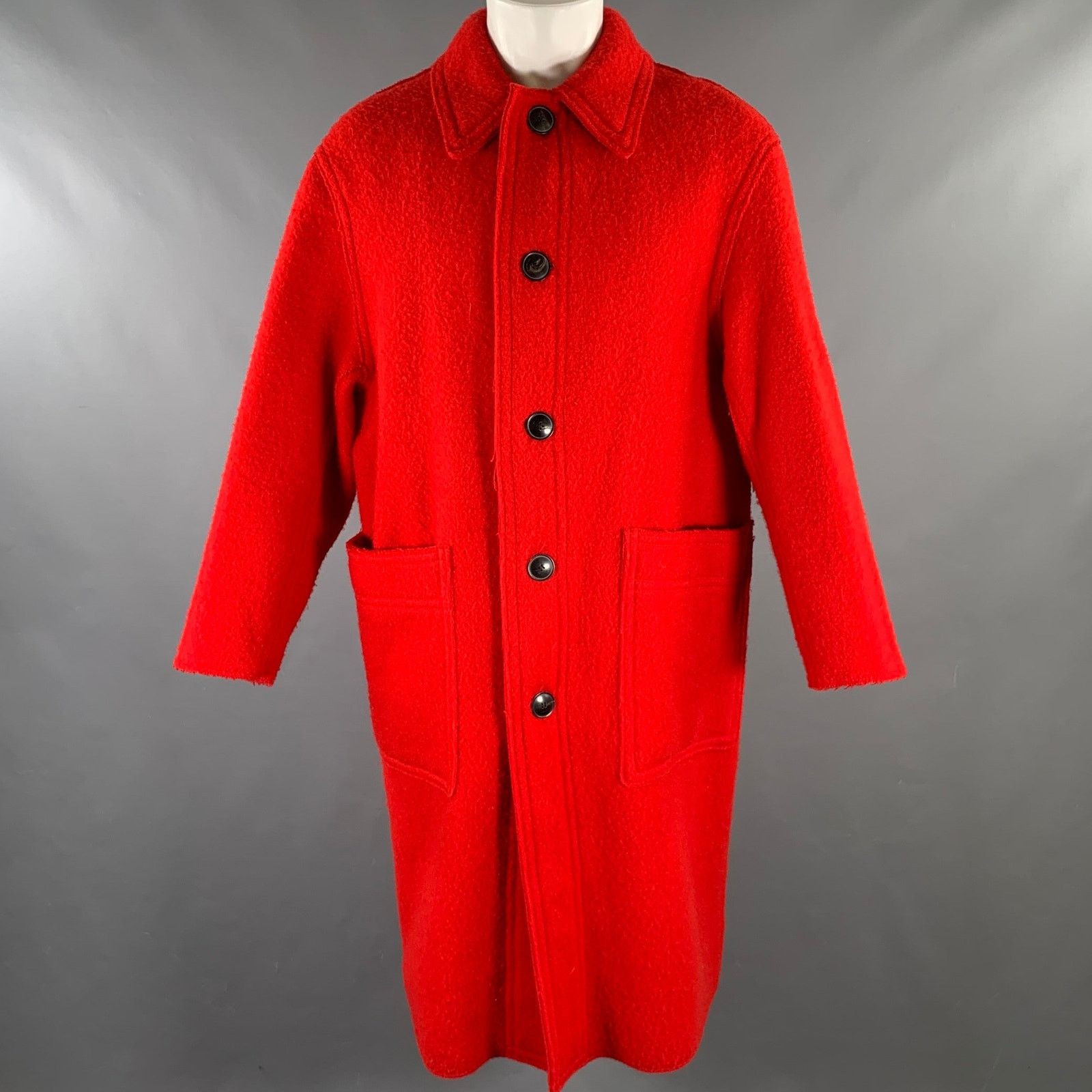 AMI AMI by ALEXANDRE MATTIUSSI S Red Textured Virgin Wool Coat Size US S / EU 44-46 / 1 - 1 Thumbnail