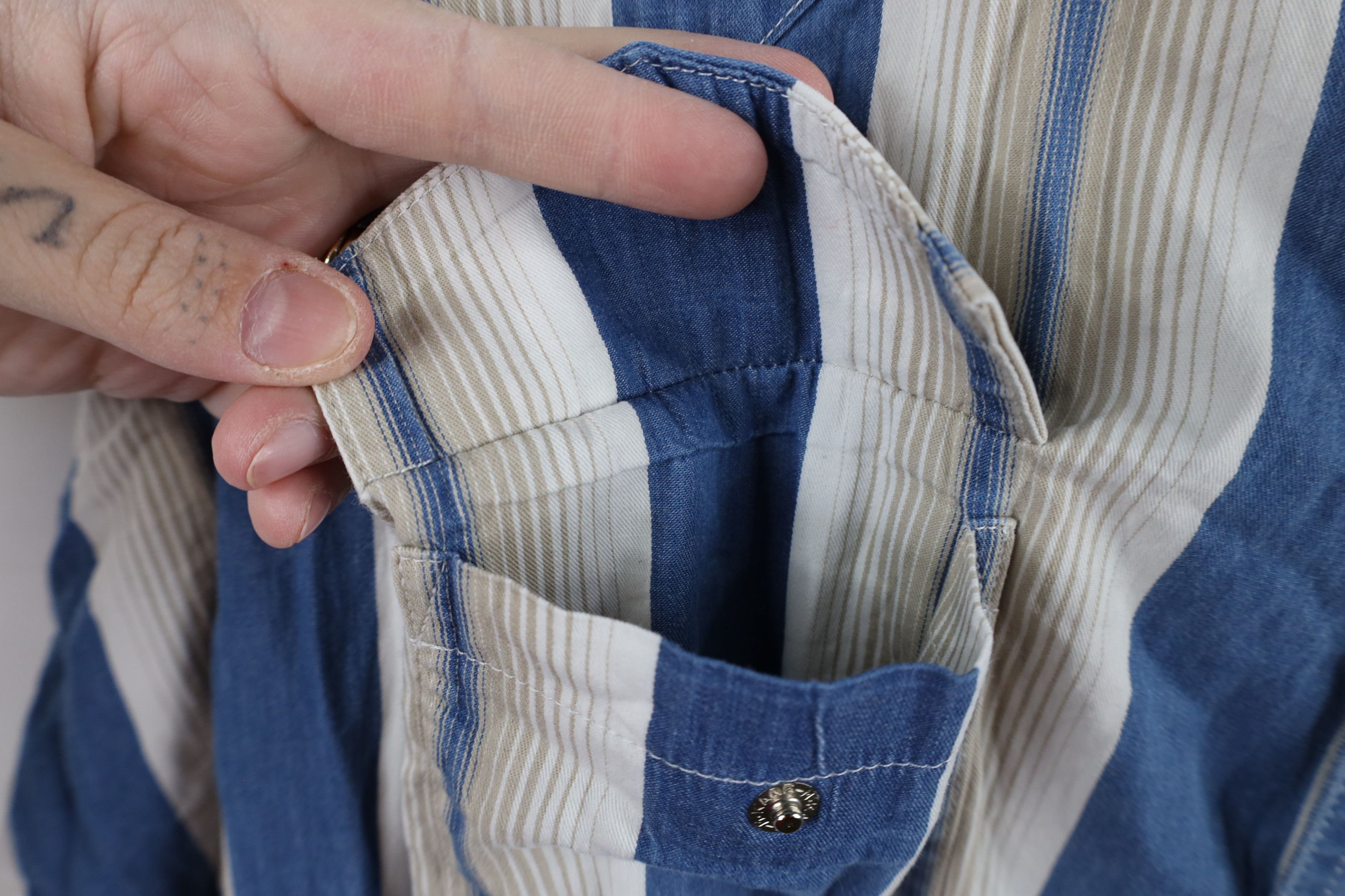 Vintage × Wrangler Vintage 90s Wrangler Striped Western Snap Button Shirt Blue Size US XXL / EU 58 / 5 - 7 Thumbnail