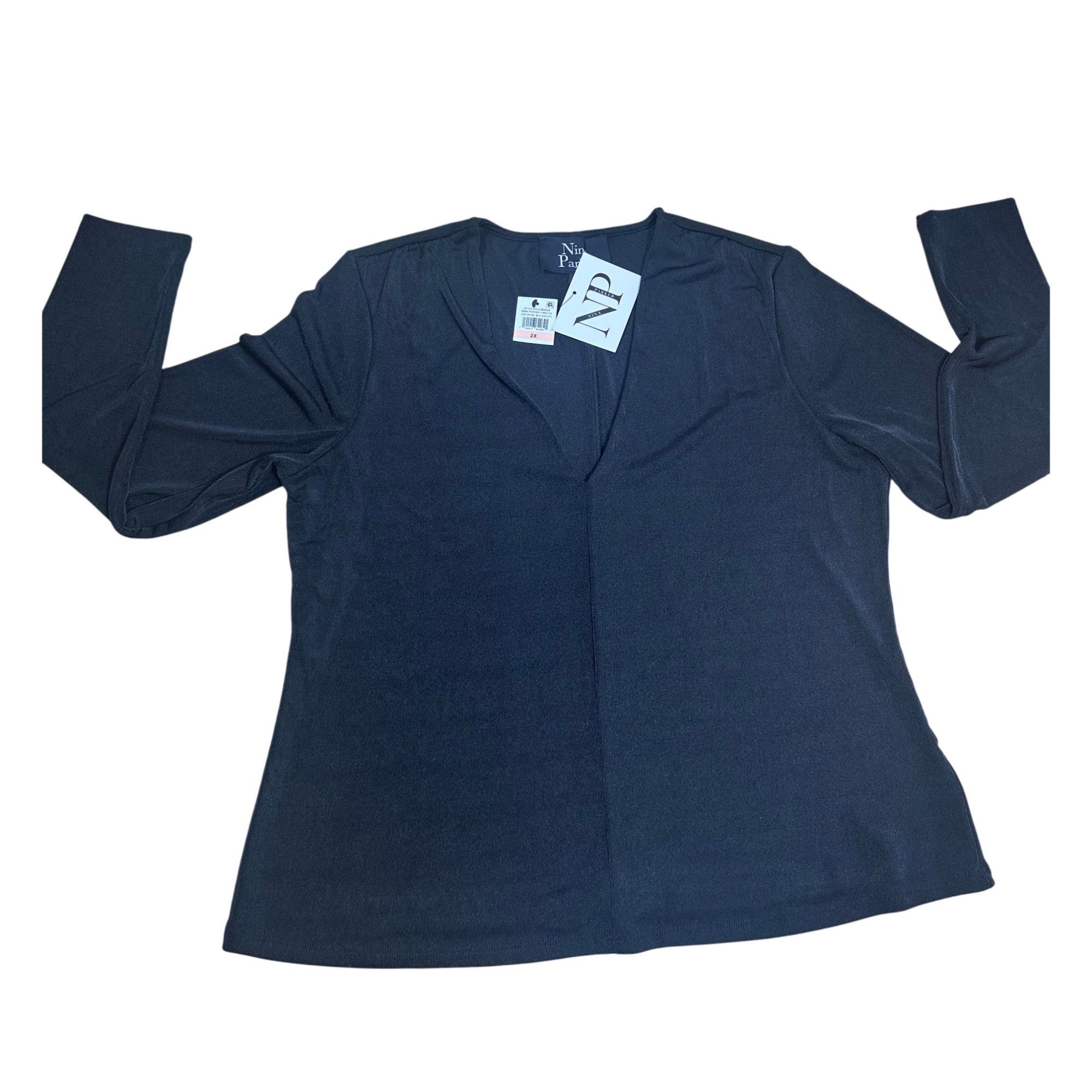 Other NWT Nina Parker Womens Plus V Neck Long Sleeve Blouse Black Size XXL / US 16-18 / IT 52-54 - 3 Thumbnail