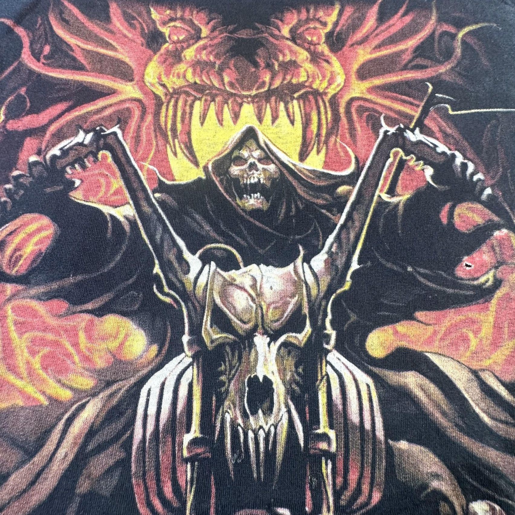 Vintage VINTAGE Skull Sensations Biker Shirt (T-Shirt) Mens Large Sleeveless Black Graphic Flame Grim Reaper 2000s Punk Size US L / EU 52-54 / 3 - 3 Thumbnail