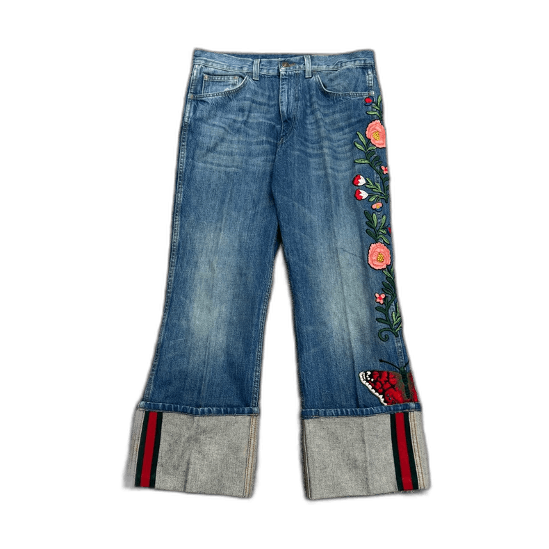 Gucci floral embroidered cropped jeans-2508