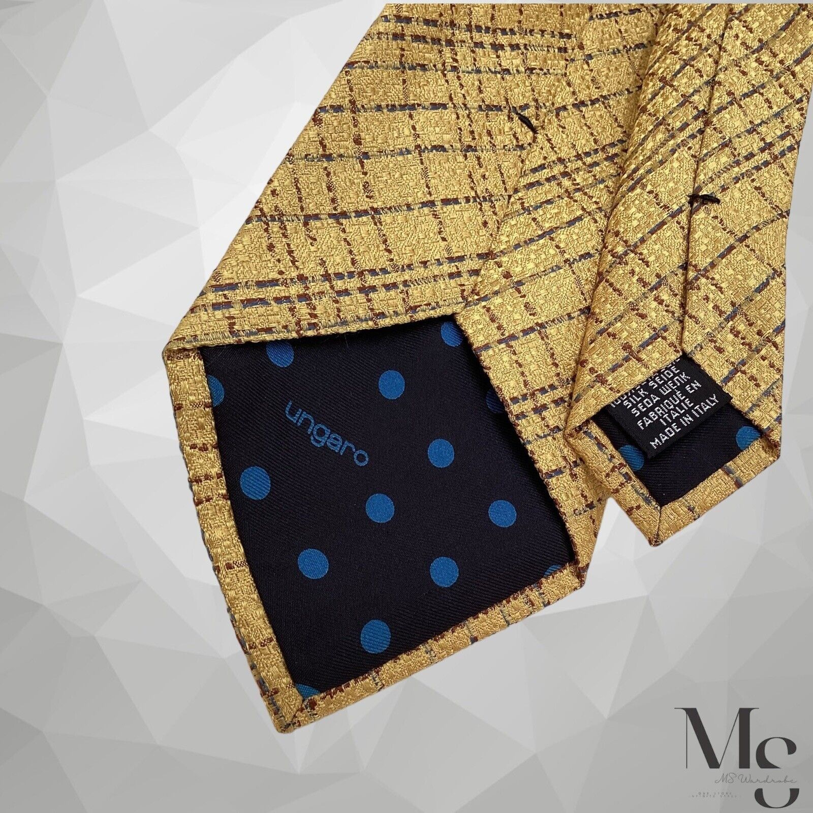 Ungaro Paris UNGARO Gold PLaid Silk Tie Made In Italy W: 3.5" EX COND Size ONE SIZE - 6 Thumbnail