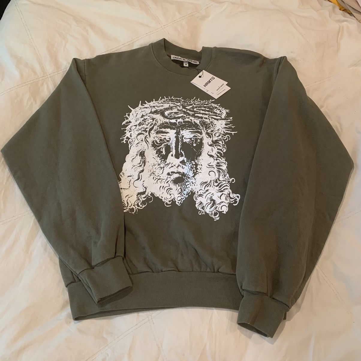image of Hrmtg X Jack B Wiese Gesù Sweatshirt Crewneck Deadstock in Green, Men's (Size Medium)