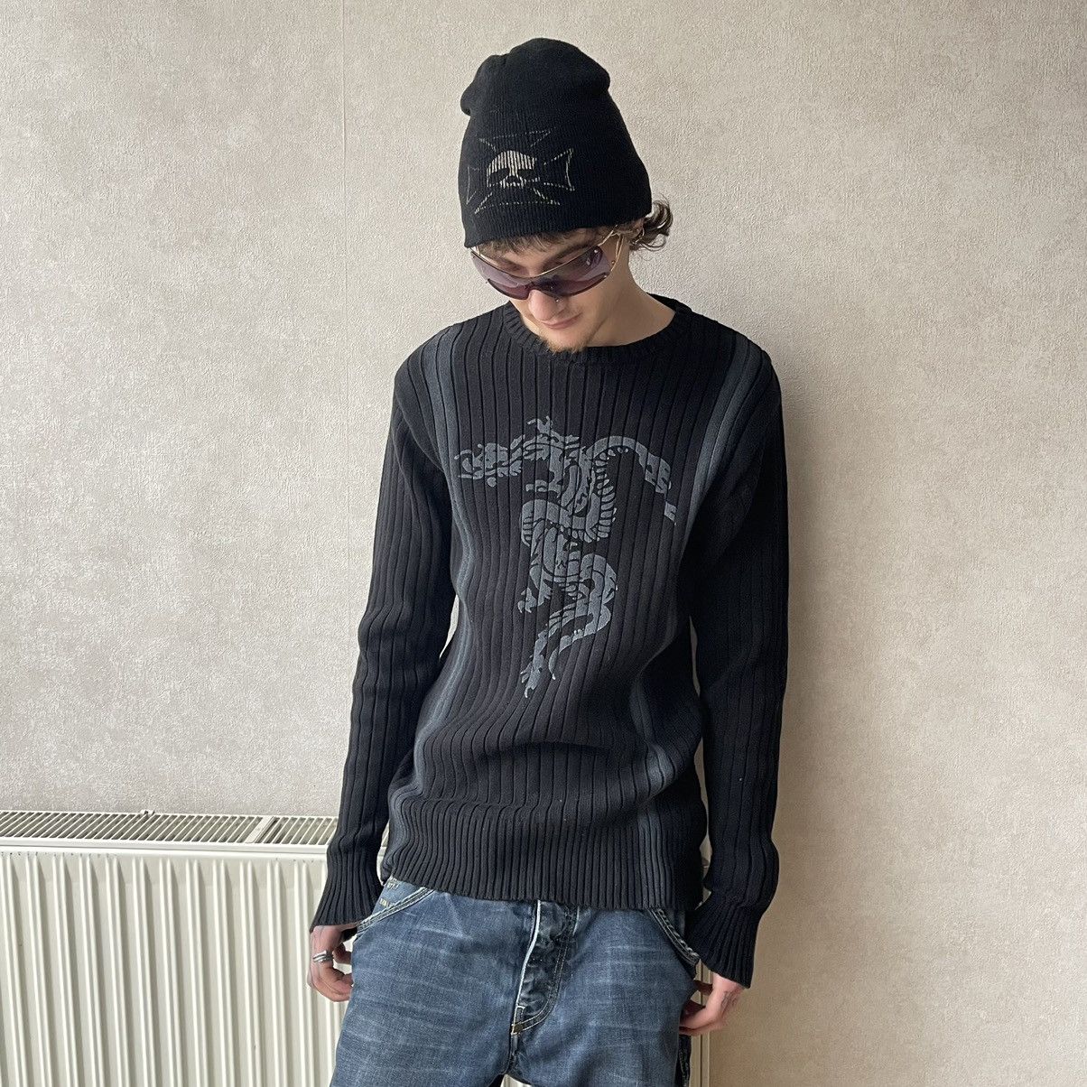 If Six Was Nine Vintage Japanese Dragon Printed Ribbed Sweater y2k Size US L / EU 52-54 / 3 - 1 Thumbnail