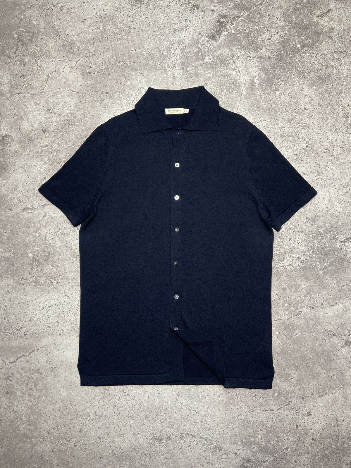 SUITSUPPLY Cotton Silk Navy Button Knit Shirt Short Sleeve S