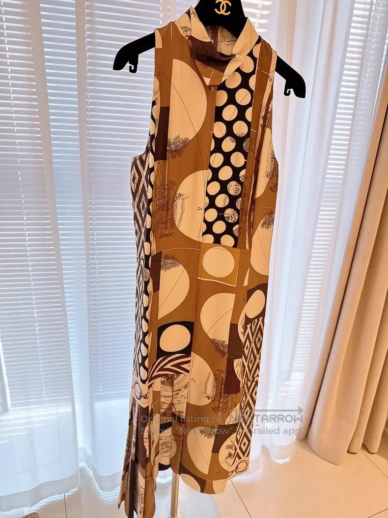 Hermes Hermes Earth Tones Color Blocked Printed Silk Dress Size XS / US 0-2 / IT 36-38 - 1 Thumbnail