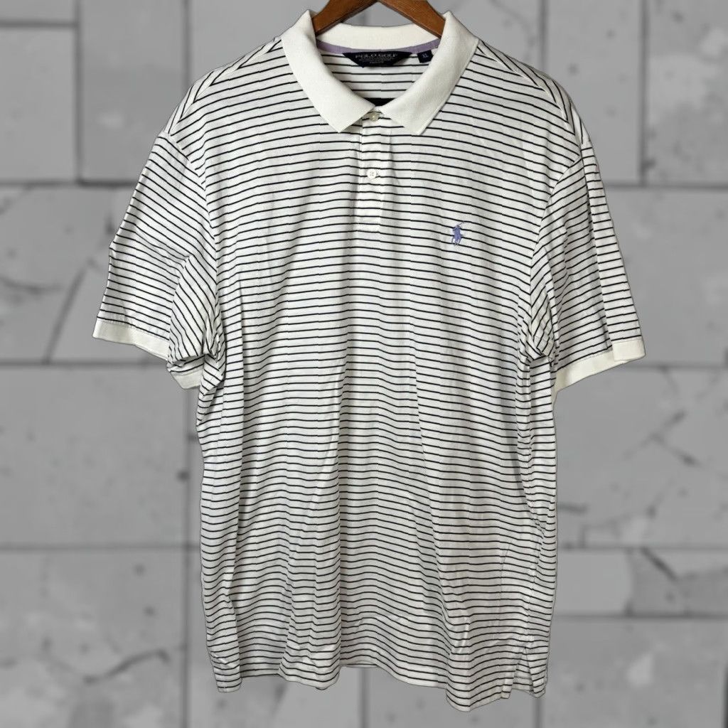 Ralph Lauren VINTAGE Ralph Lauren Golf Striped Pro Fit Polo Mens XL White Size US XL / EU 56 / 4 - 1 Thumbnail