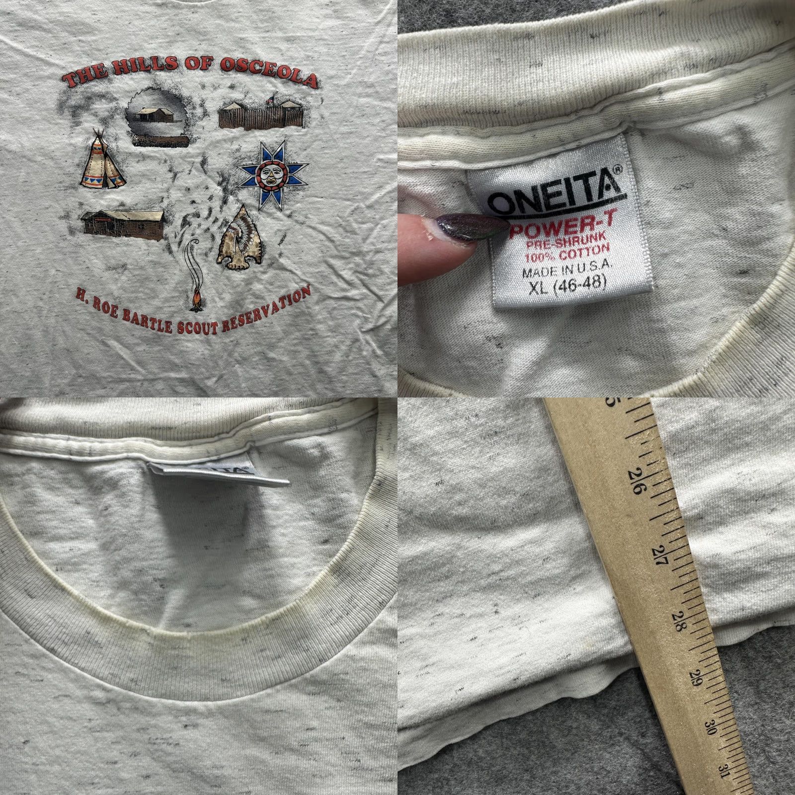 Vintage VINTAGE Oneita Shirt Mens XL White Hills Of Osceola Camp Tee Graphic Print 90s Osceola Hills Mens XL White Shirt Size US XL / EU 56 / 4 - 8 Thumbnail