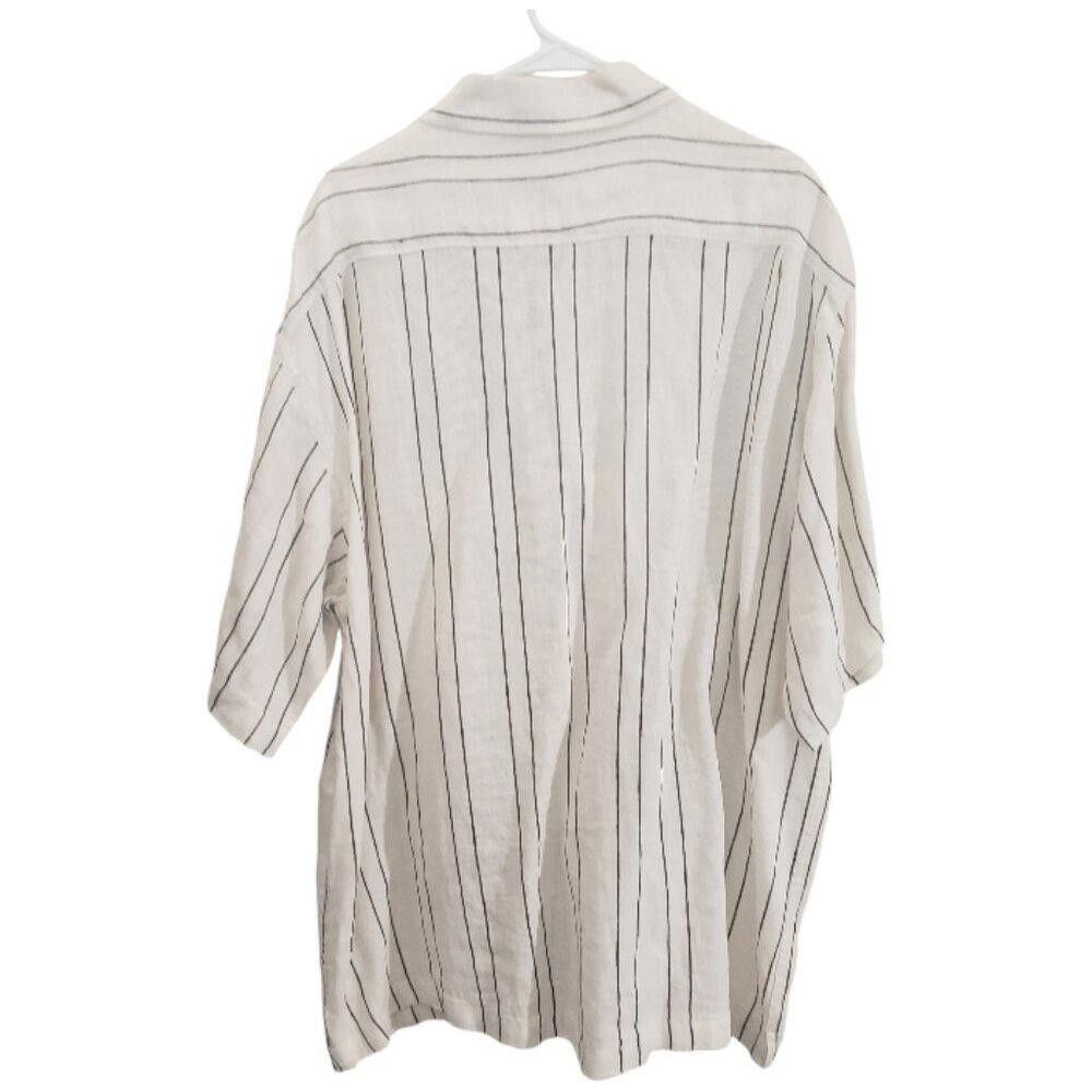 Alan Flusser CT1862 Alan Flusser Cream & Black Striped Linen Shirt XXL Size US XXL / EU 58 / 5 - 3 Thumbnail