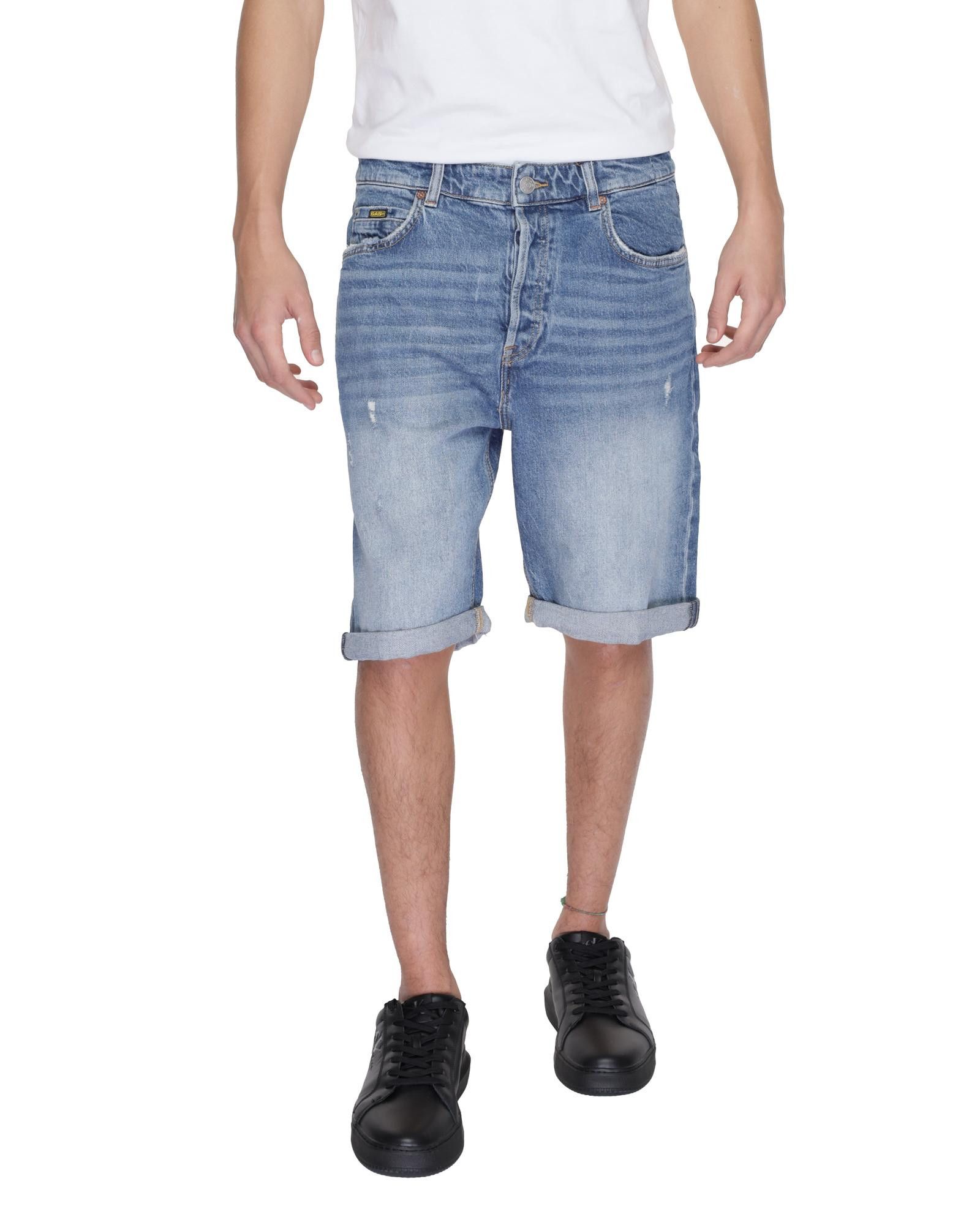 Image of Gas Worn Out Effect Cotton Shorts in Blue, Men's (Size 33)