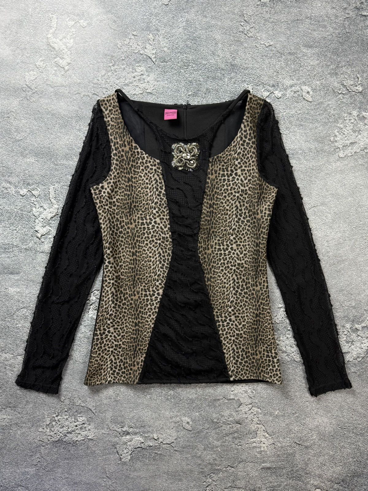 Jean Paul Gaultier Save The Queen Metal Logo Layer Lace Leopard Panel Mesh Top Size M / US 6-8 / IT 42-44 - 5 Thumbnail