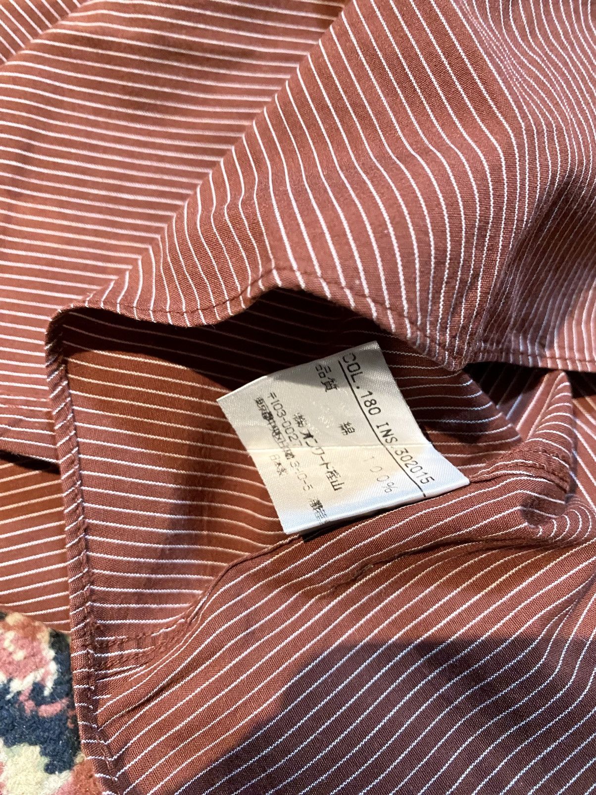 Jean Paul Gaultier JEAN PAUL GAULTIER HOME OBJECT, MAROON STRIPE SHIRT BUTTON Size US M / EU 48-50 / 2 - 8 Thumbnail