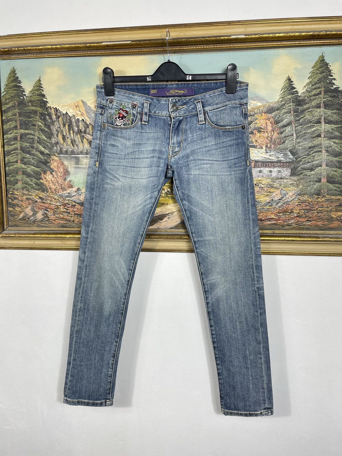 Ed Hardy × Vintage Ed Hardy Vintage Y2k Big Logo Denim Trousers Jeans Drip Swag Size 27" / US 4 / IT 40 - 4 Thumbnail