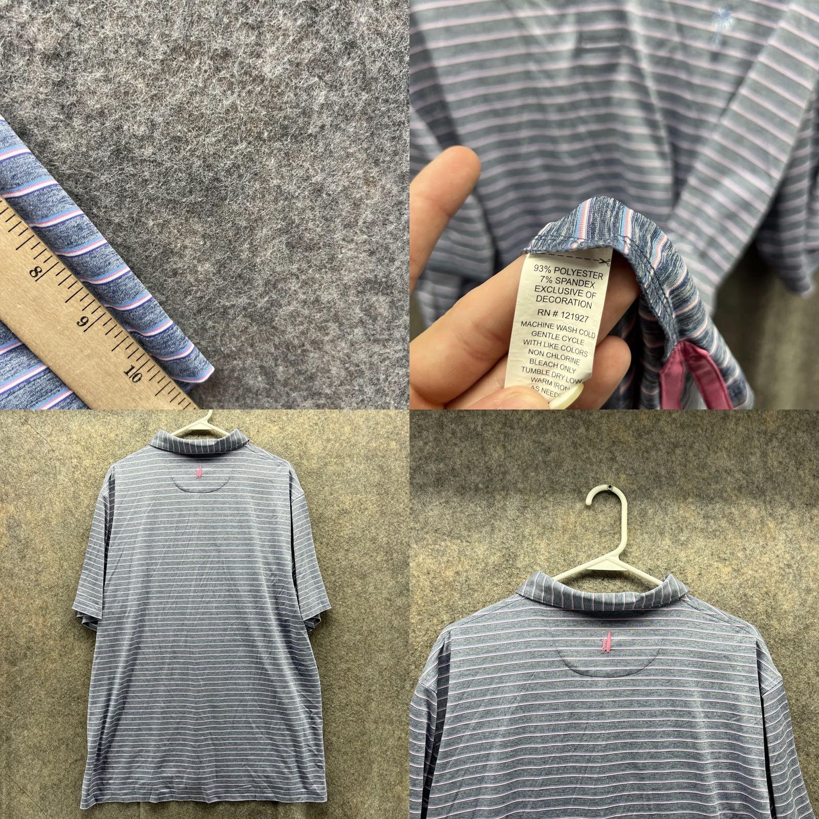 johnnie-O johnnie-O Polo Shirt Men XL Gray Striped Casual Polyester Logo Golf Stretch Shirt Size US XL / EU 56 / 4 - 8 Thumbnail