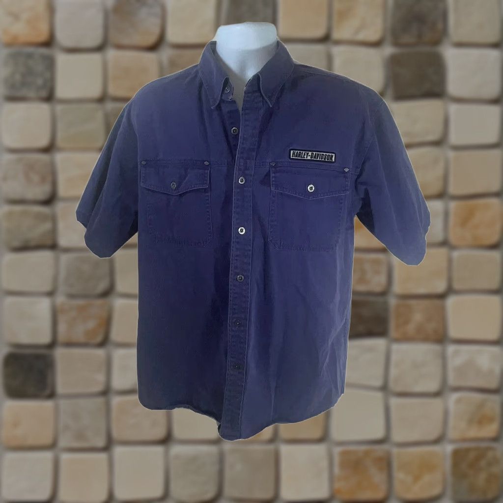 Harley Davidson Harley Davidson Button-Down Shirt Men L Purple Short Sleeve 100% Cotton RN#103819 Size US L / EU 52-54 / 3 - 1 Thumbnail