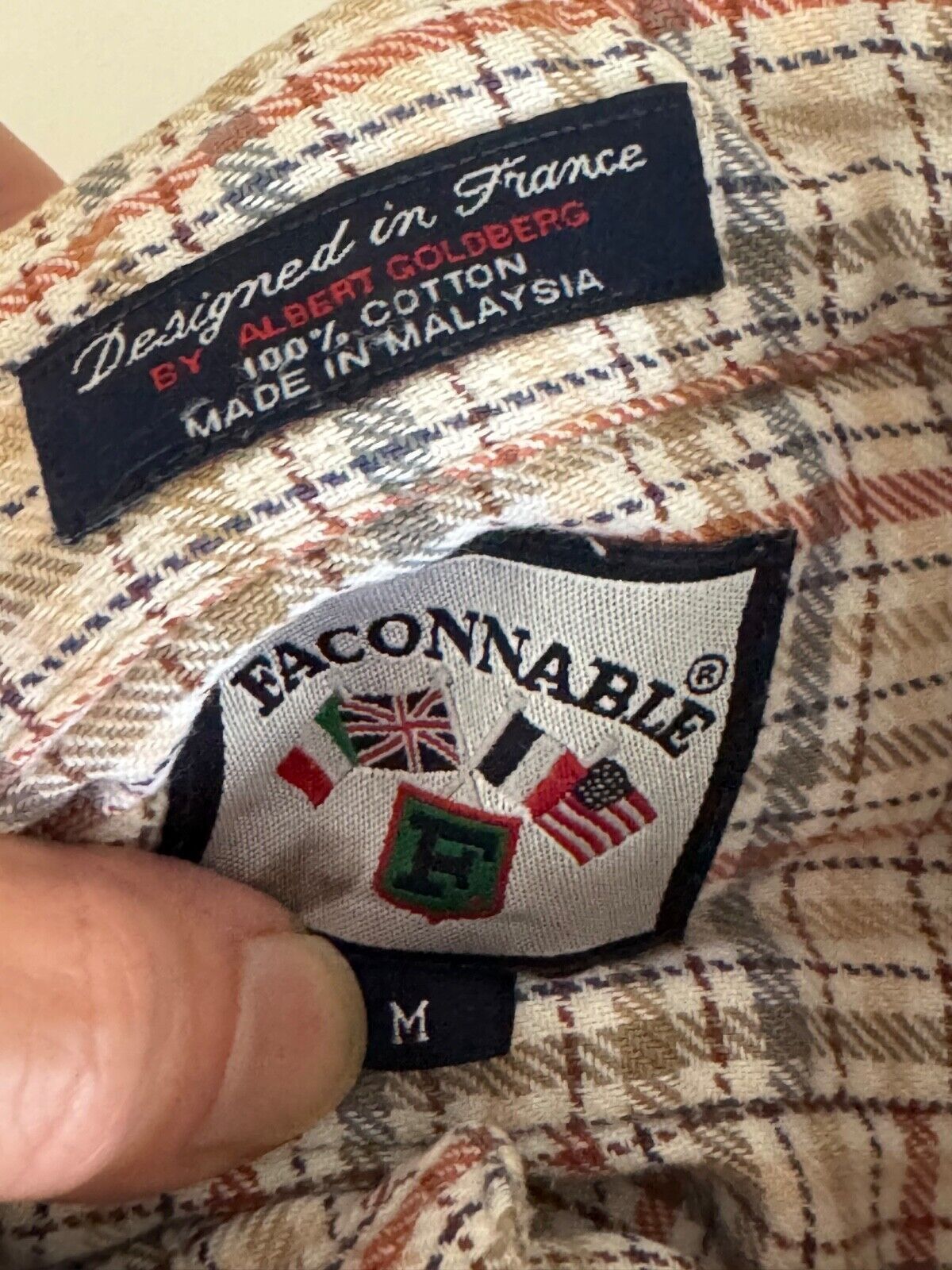 Faconnable Faconnable Men's Medium Flannel Cotton Button Cream Green Size US M / EU 48-50 / 2 - 4 Thumbnail