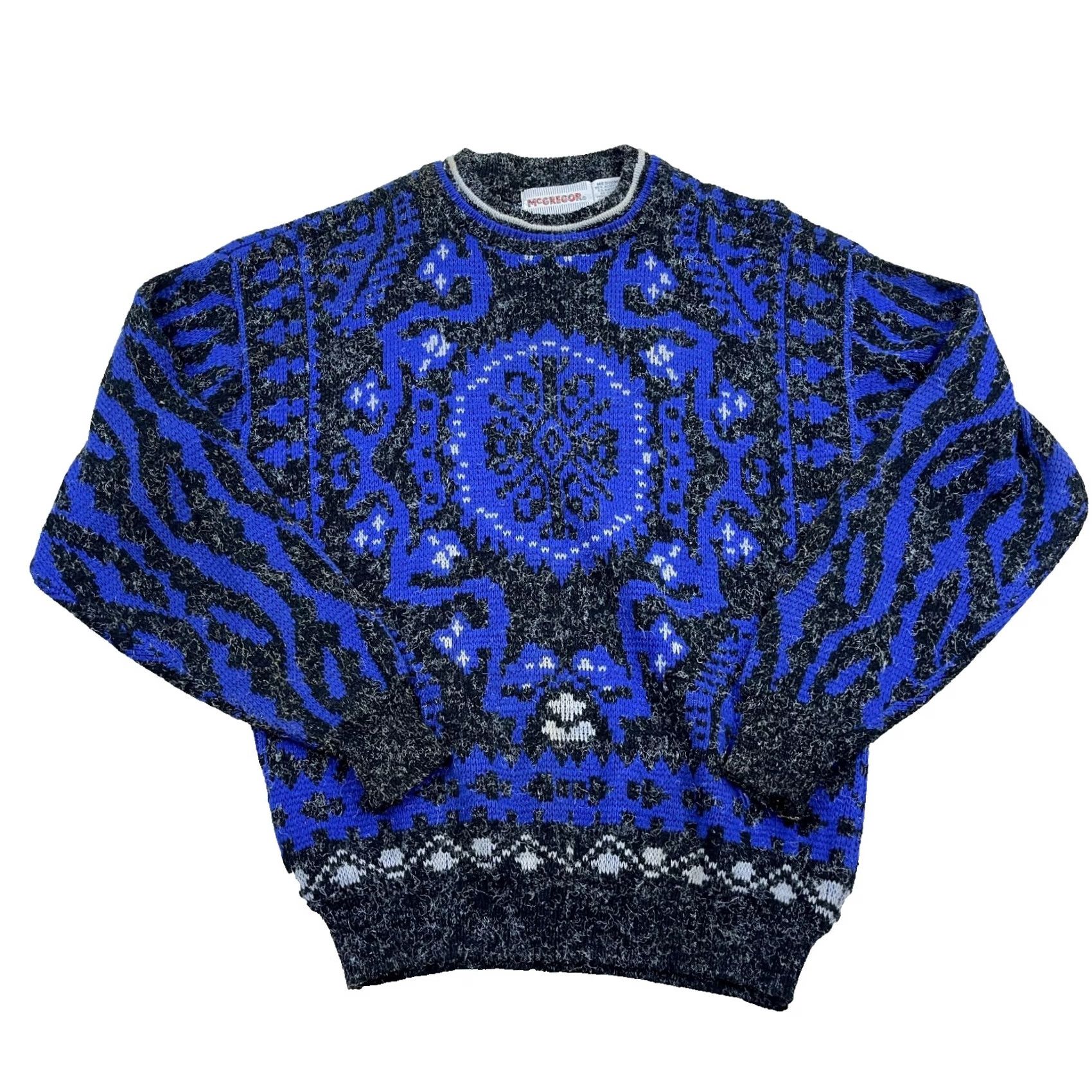 McGregor VINTAGE McGregor Geometric Crewneck Sweater Mens L Blue Gray 80s 90s Hip Hop Retro Grunge Streetwear Size US L / EU 52-54 / 3 - 2 Thumbnail