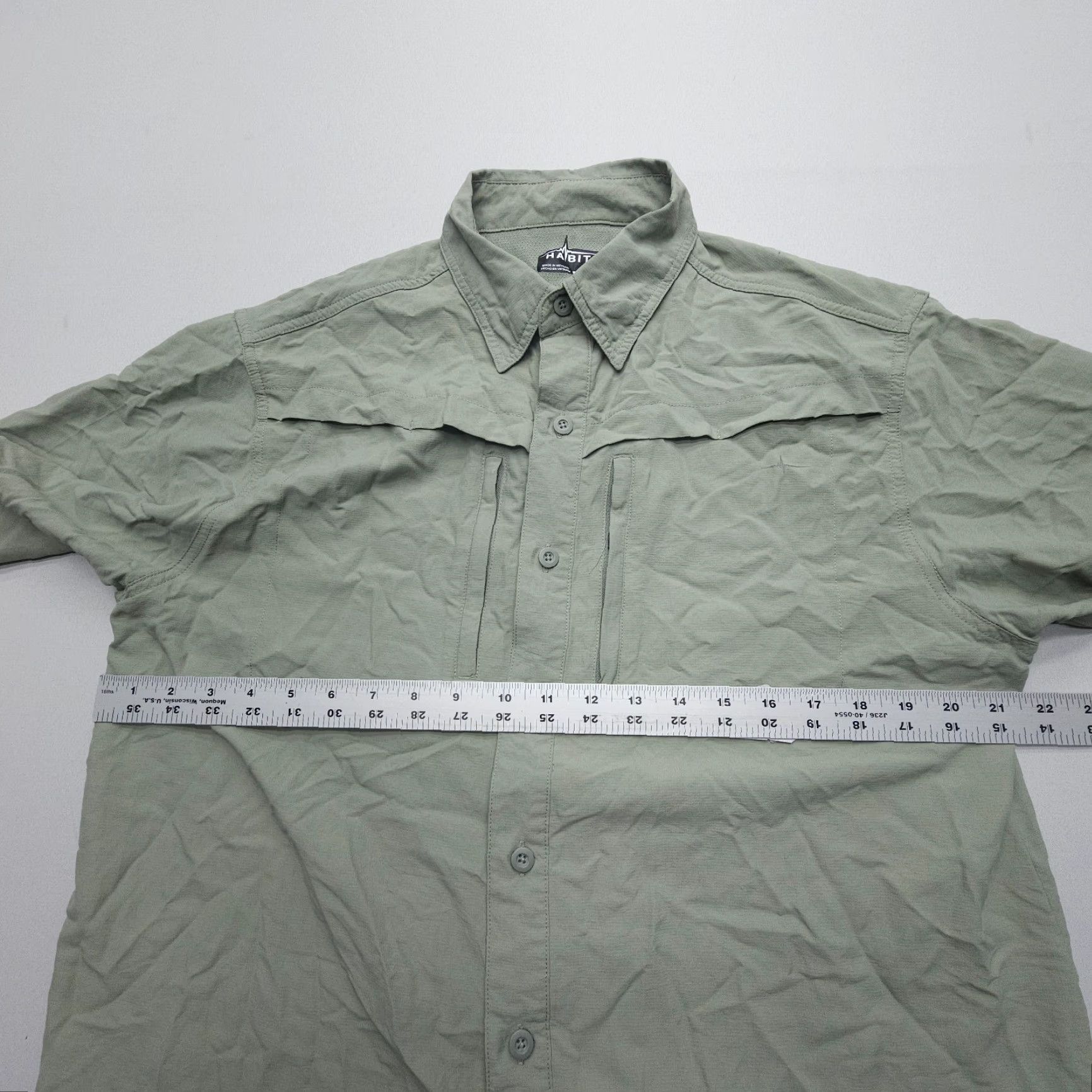 Habitat Habit Men’s Short Sleeve Shirt M Medium Green Nylon Microfiber UPF30 Outdoor Hiking Fishing Logo Button-Collar Size US M / EU 48-50 / 2 - 6 Thumbnail