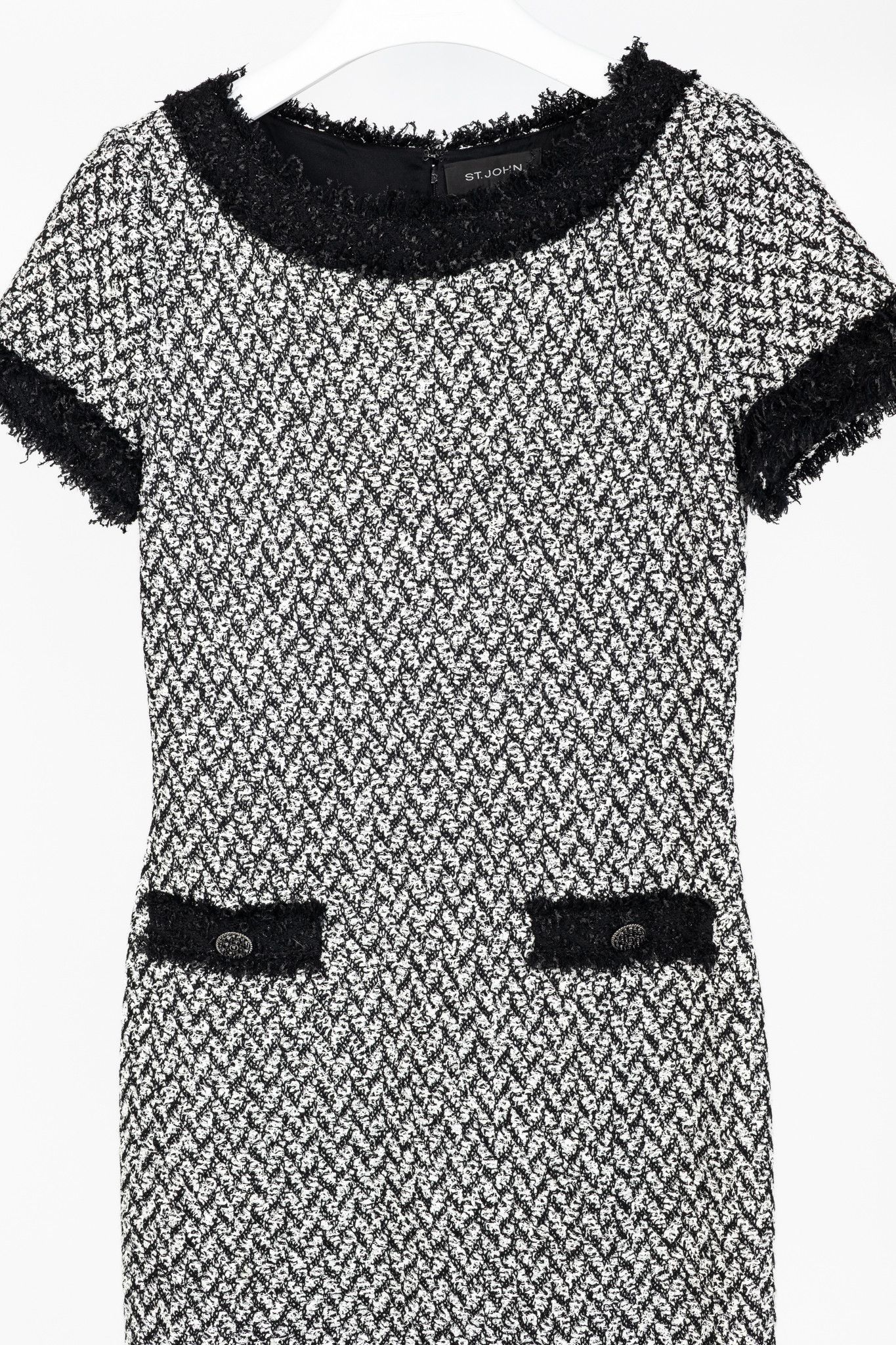 St. John St. John White & Black Chevron-Tweed Short-Sleeve Dress Size M / US 6-8 / IT 42-44 - 3 Thumbnail