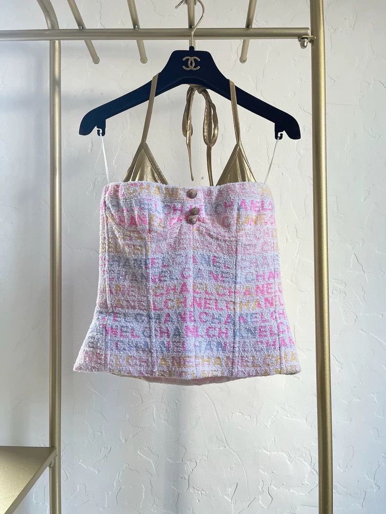 Chanel 24c pink logo braided suspender
