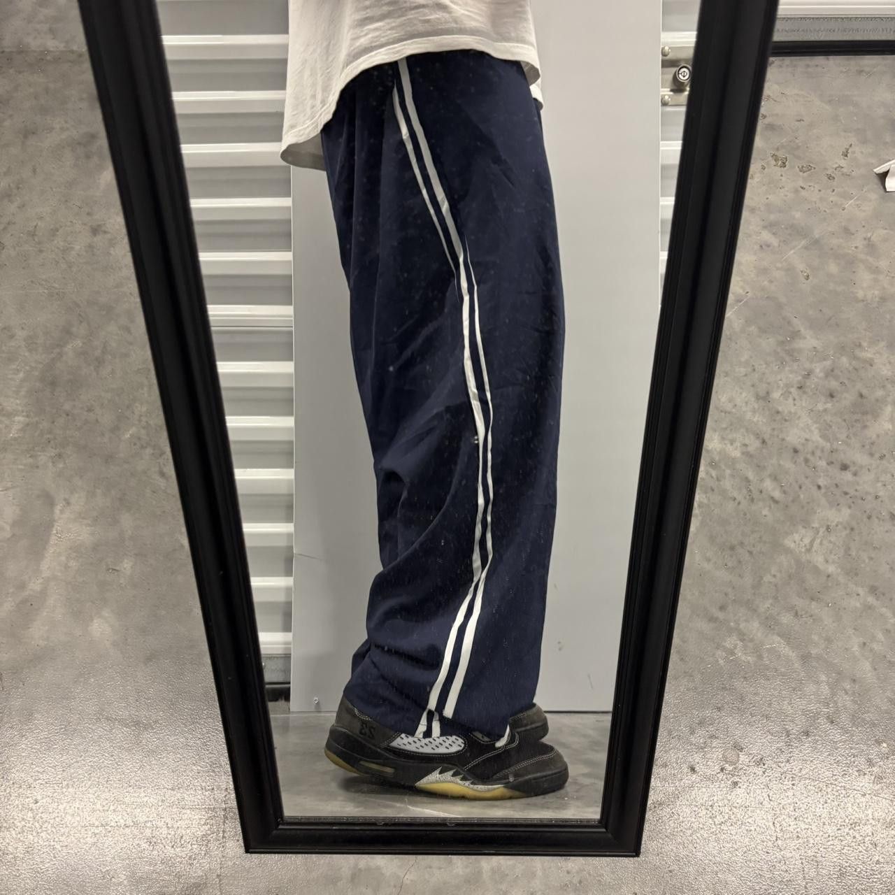 Japanese Brand × Vintage Crazy Vintage Y2K/2000s Baggy Navy Blue Striped Parachute Loose Fit Track Pants! Size US 34 / EU 50 - 1 Thumbnail