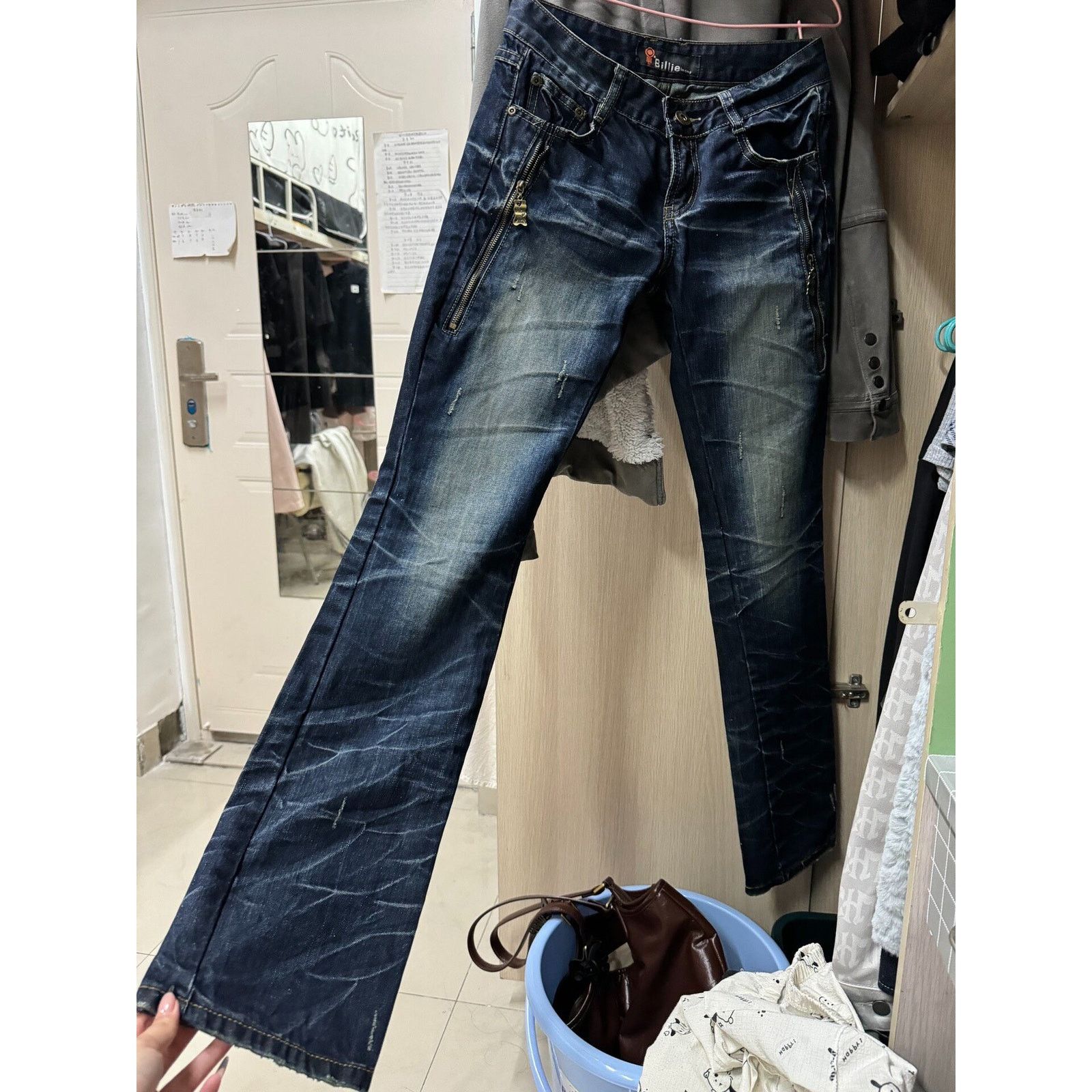 Vintage Faded Wash Women's Low-rise Bootcut Denim Jeans Blue
