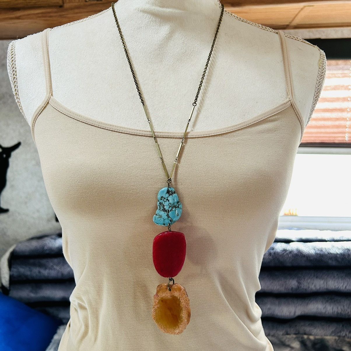 Joan Rivers Vintage Joan Rivers stone drop brass chain y style necklace Size ONE SIZE - 2 Thumbnail