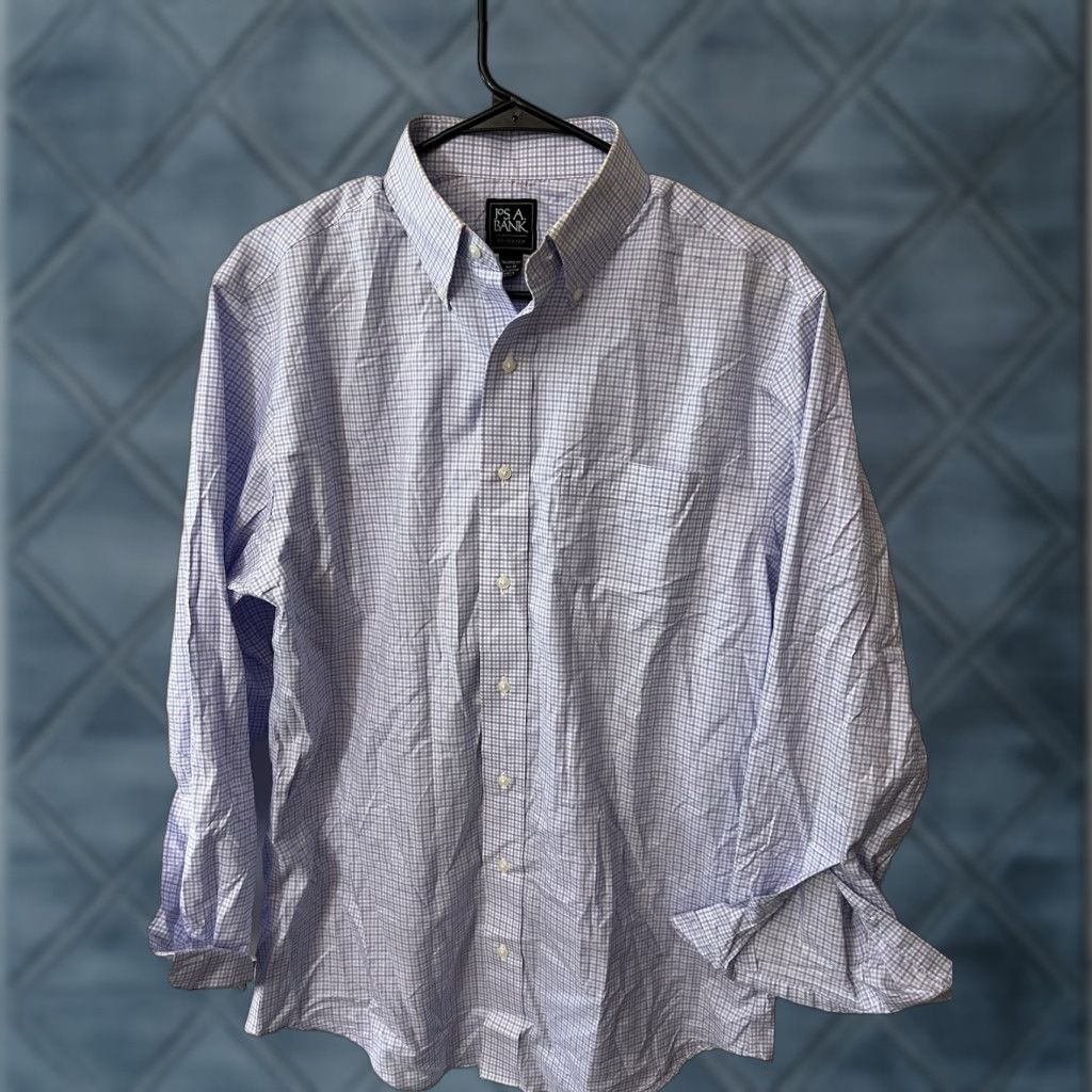 Jos. A. Bank Jos. A. Bank Traveler Mens Plaid Long Sleeve Button Down Shirt 15.5/33 Blue Cotton Tailored Fit Regular Household? Size US L / EU 52-54 / 3 - 1 Thumbnail