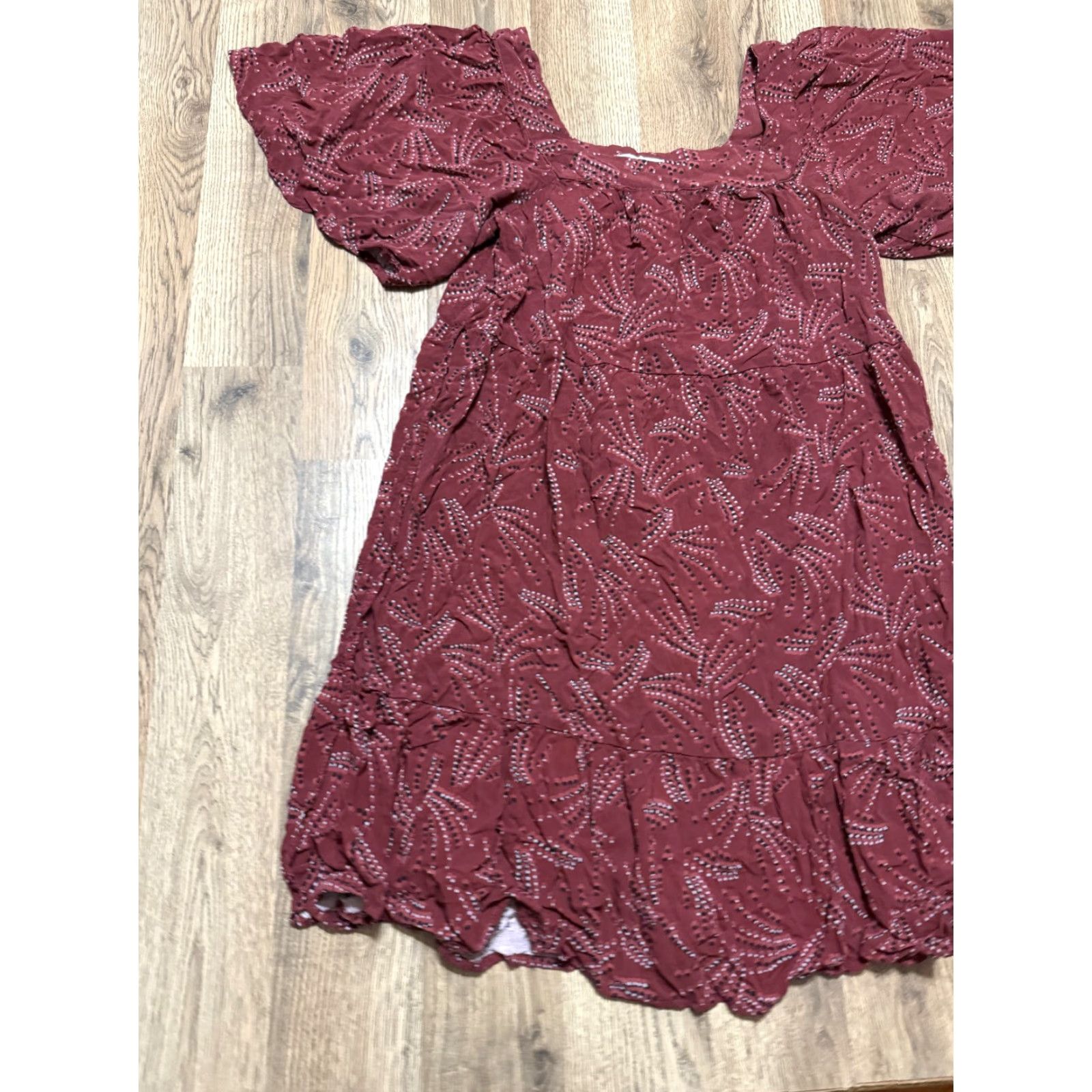 Vintage Maurices Dress Women's Large Brown Black White Short Sleeve Ruffles A-Line Sundress Casual Size 36" / US 14 / IT 50 - 3 Thumbnail