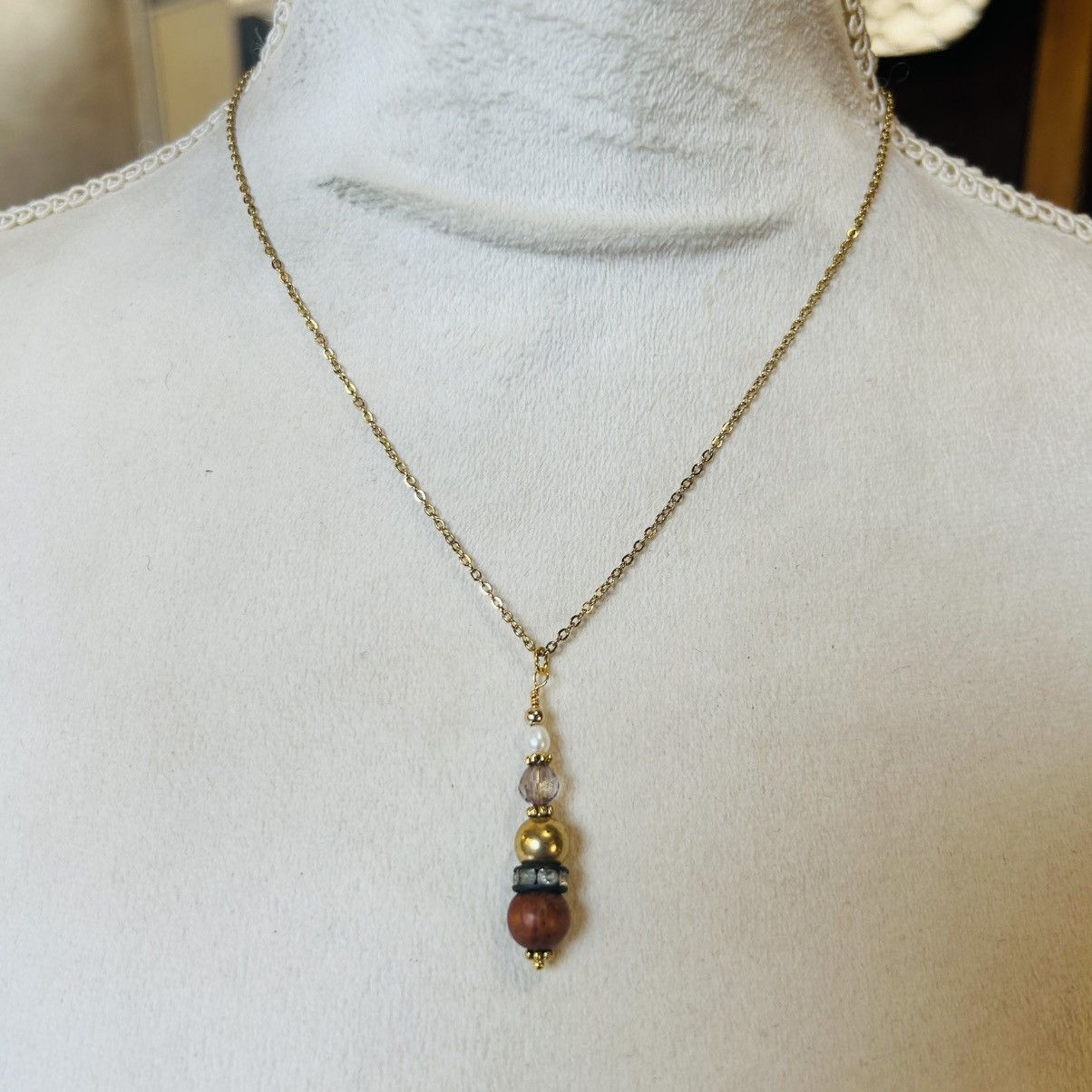 Handmade Handcrafted vintage bead drop pendant on chain necklace Size ONE SIZE - 3 Thumbnail