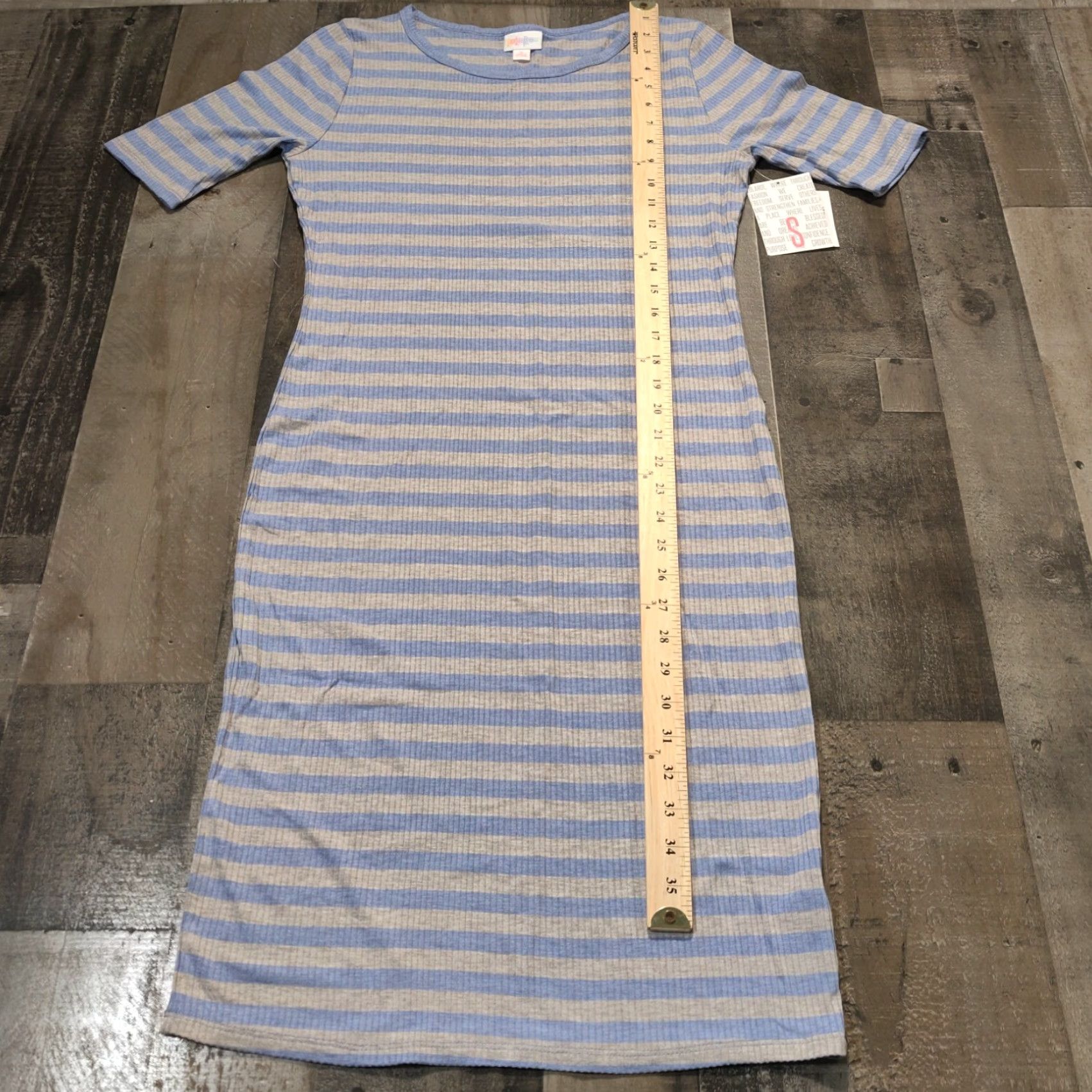 Vintage LulaRoe Dress Women S Striped Knit Blue Gray Bodycon Knee Length Pullover Round Neck Half Sleeve Machine Washable Vintage No Size S / US 4 / IT 40 - 8 Thumbnail