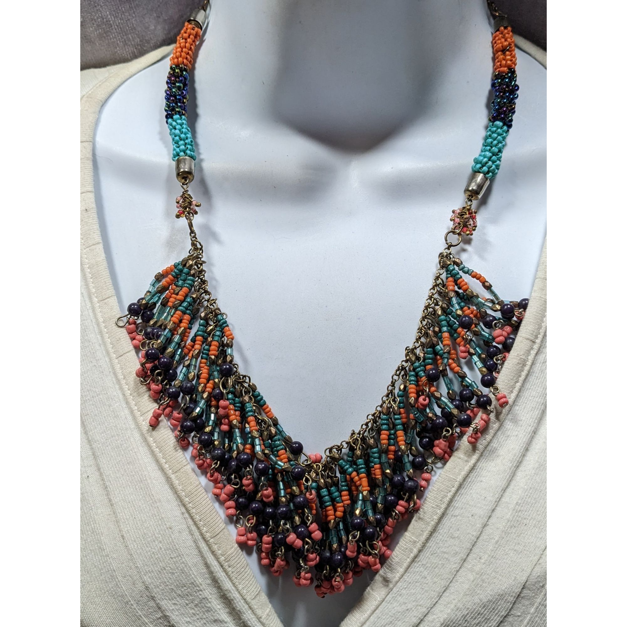 Other Vintage Bohemian Beaded Tassel Statement Necklace Handcrafte Size ONE SIZE - 2 Thumbnail