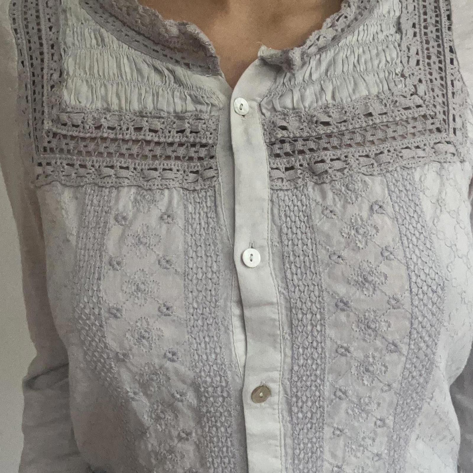 Other Grey and white cotton blouse with embroidery and buttons Size M / US 6-8 / IT 42-44 - 5 Thumbnail