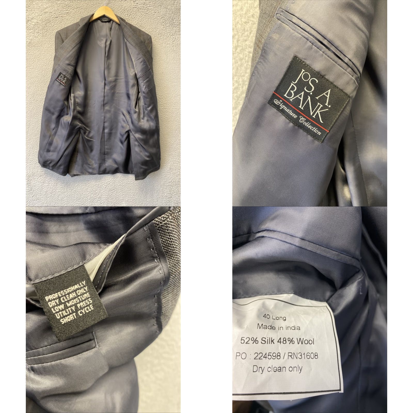 Jos. A. Bank VINTAGE Jos. A. Bank Men's Wool Blazer Jacket 40L Gray Brown Plaid Two-Button Fall Winter Sports Size 40L - 8 Thumbnail