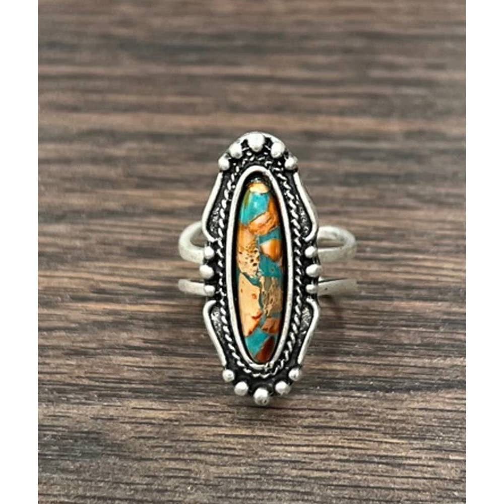 Other Southwestern Gemstone Adjustable Statement Cuff Ring with Br Size ONE SIZE - 1 Thumbnail