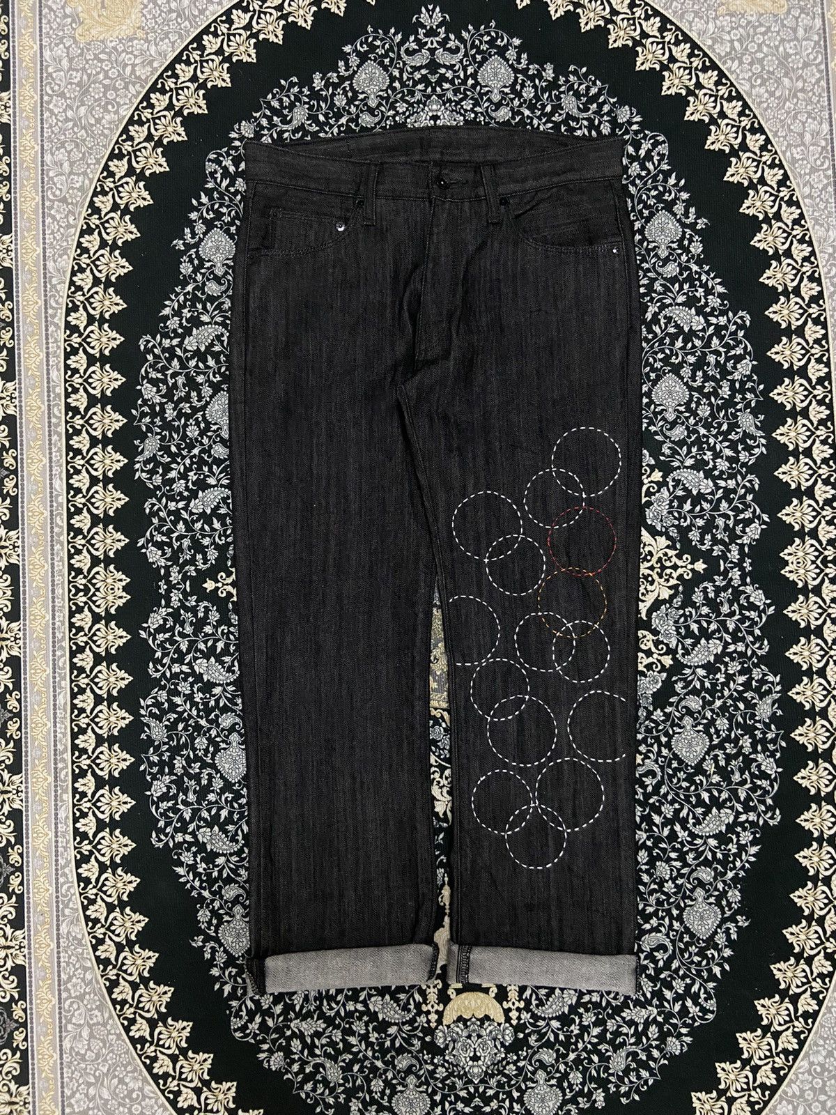 Uniqlo Uniqlo Sashiko Black Denim Size US 31 - 2 Thumbnail